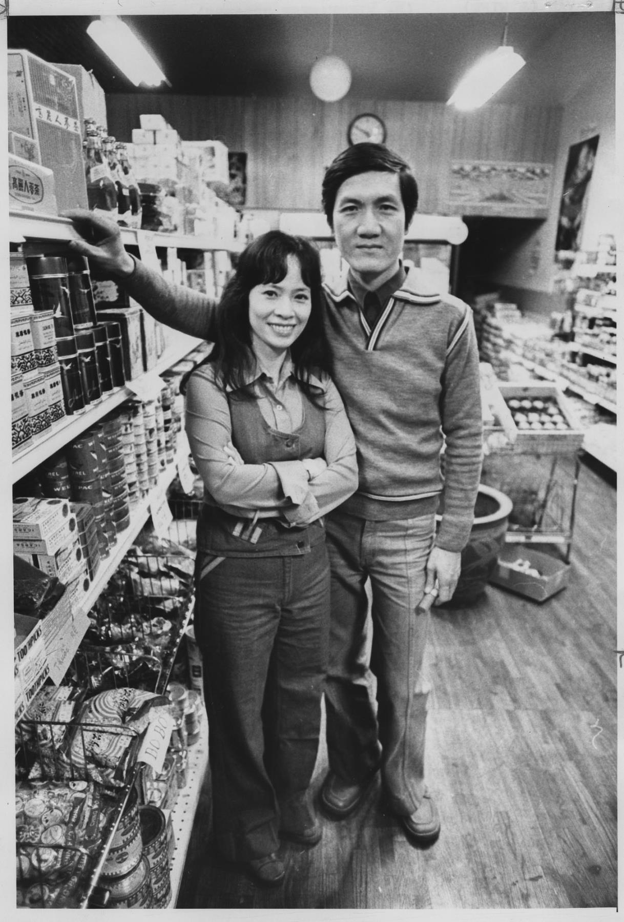 Image of The Nguyens in their Pioneer Square grocery store, Seattle, December 28, 1977
