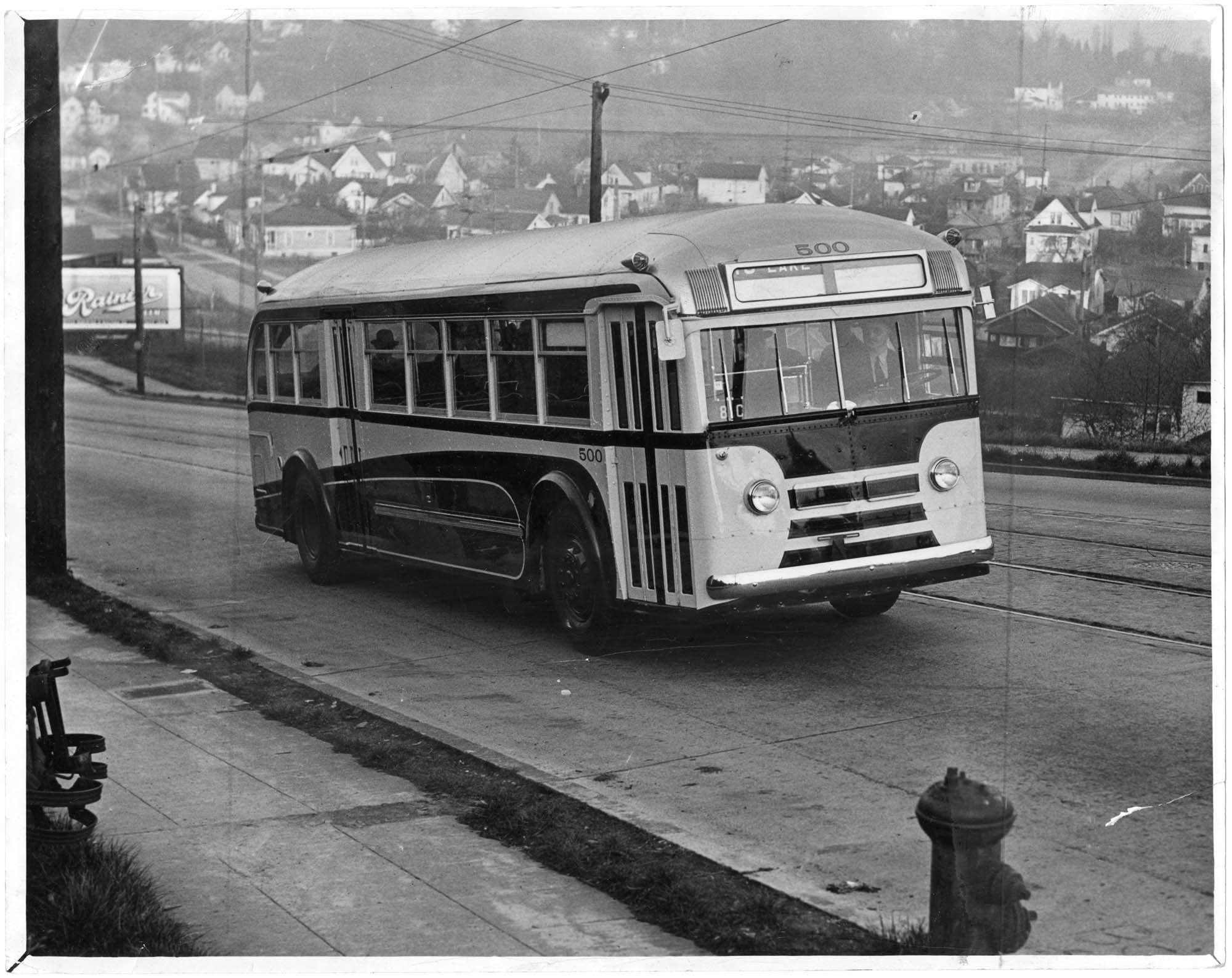 Image of New transit bus on East Madison Street, Seattle, February 11, 1949