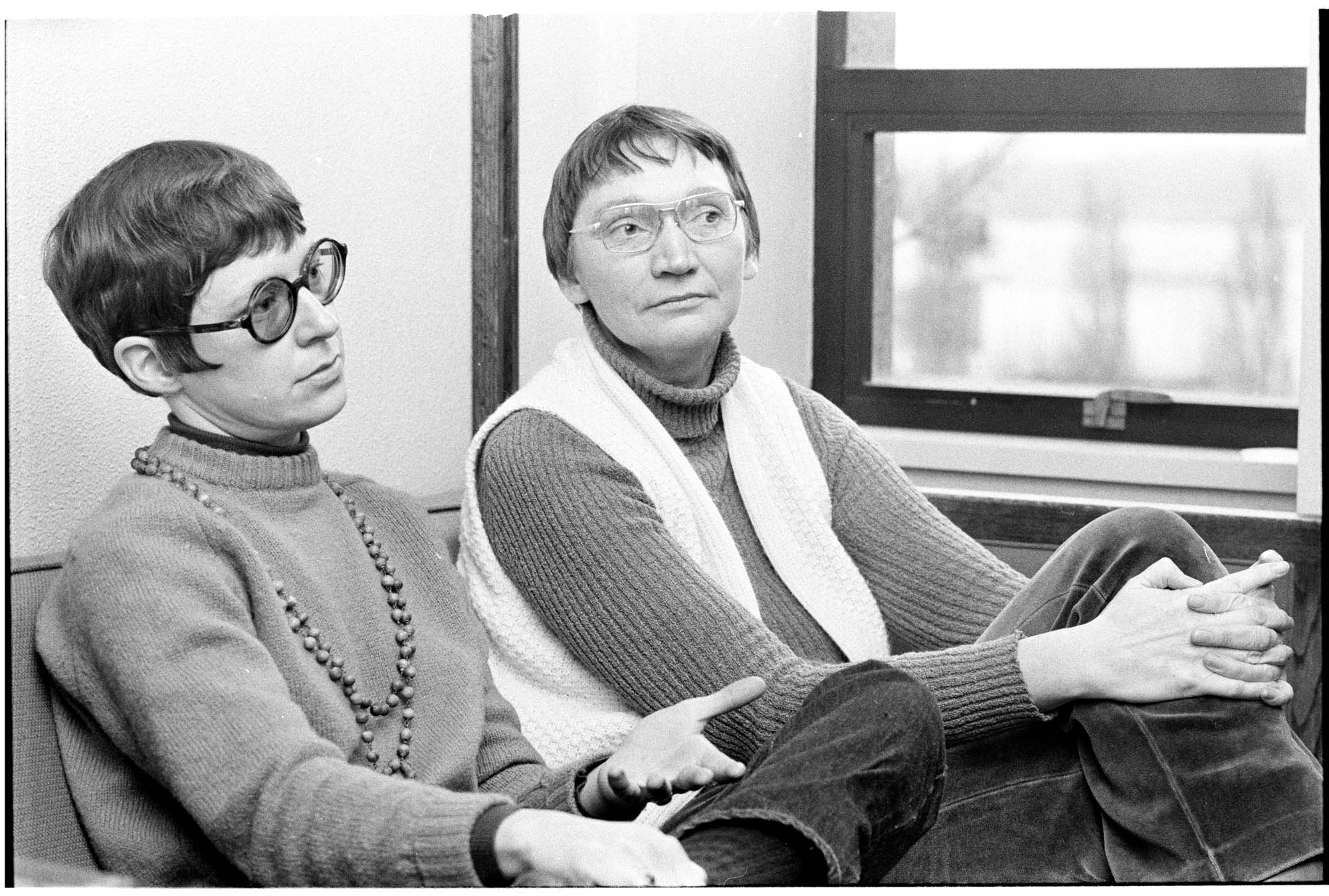Image of Poet-composer Jody Aliesan and playwright Gloria Albee, Seattle, January 14, 1974