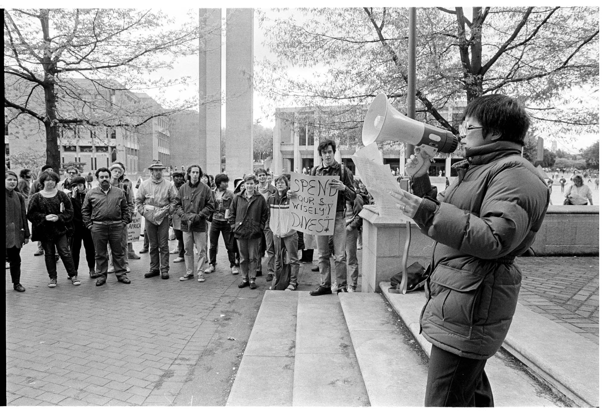 Image of Student anti-apartheid protest in Red Square, Seattle, April 25, 1986