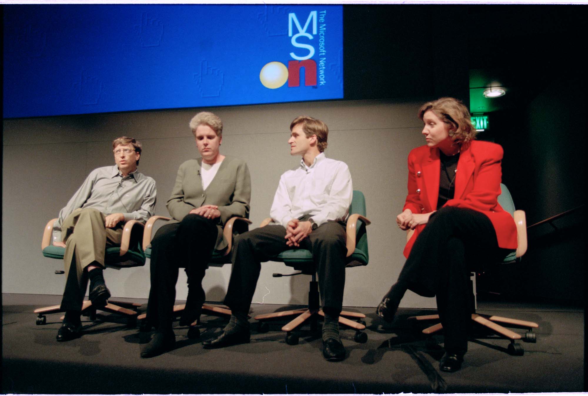 Image of Bill Gates and Microsoft executives on panel at conference, Redmond, October 10, 1996