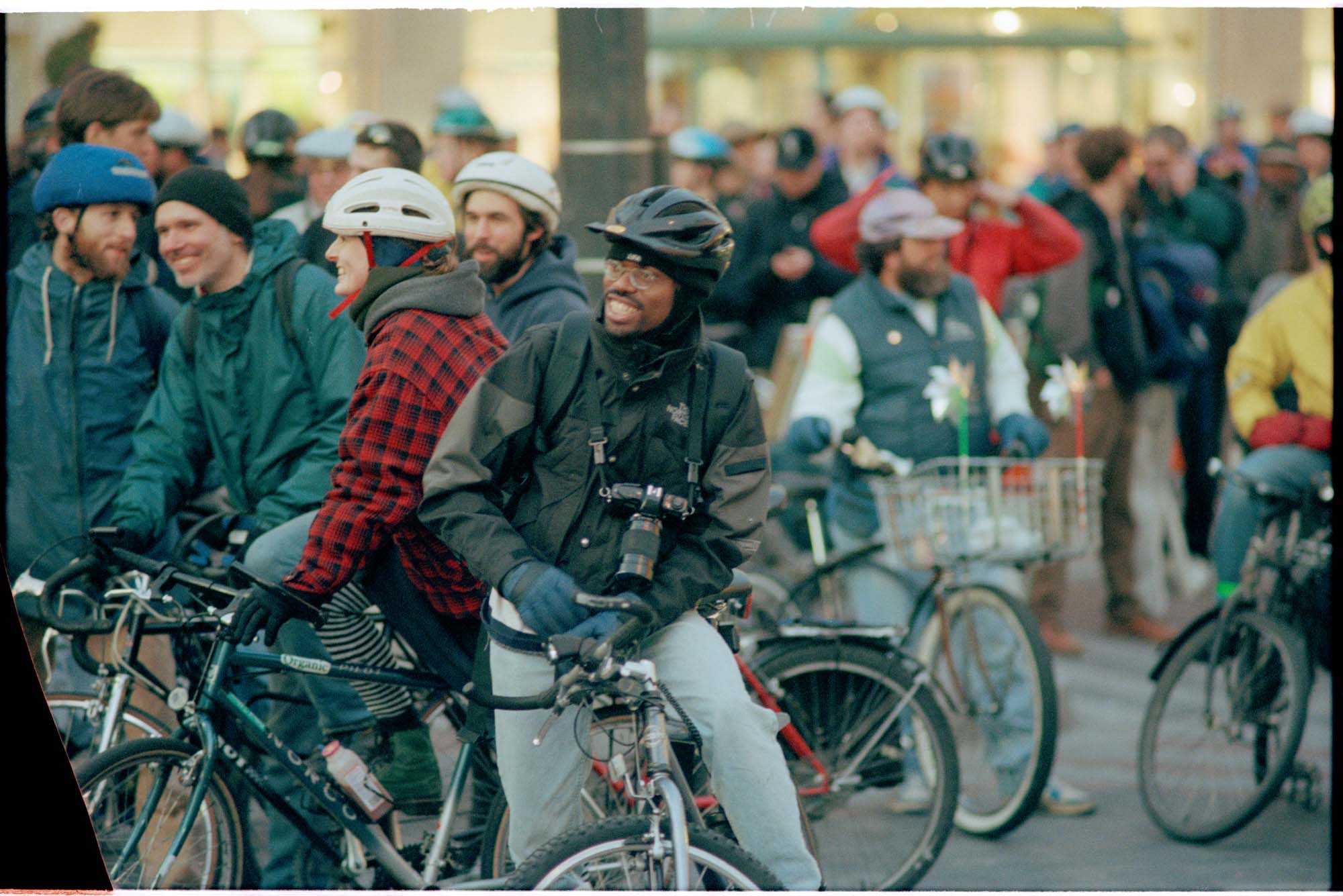 Image of People on bicycles at Critical Mass event, Seattle, February 7, 1997
