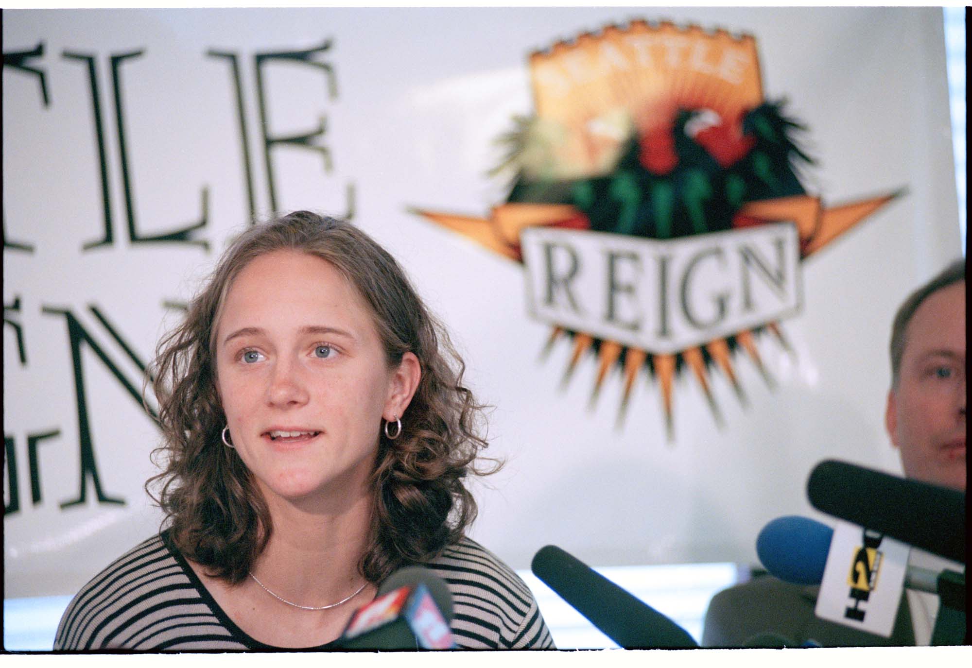 Image of Kate Starbird at her signing for the Seattle Reign, April 22, 1997