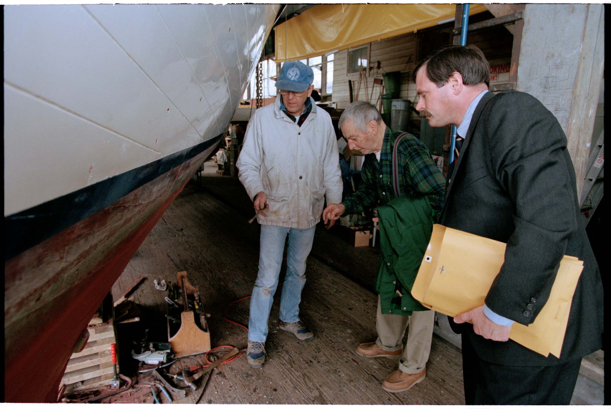 Image of Anchor and Dewitt Jensen at Jensen Motor Boat Company, Seattle, April 22, 1997