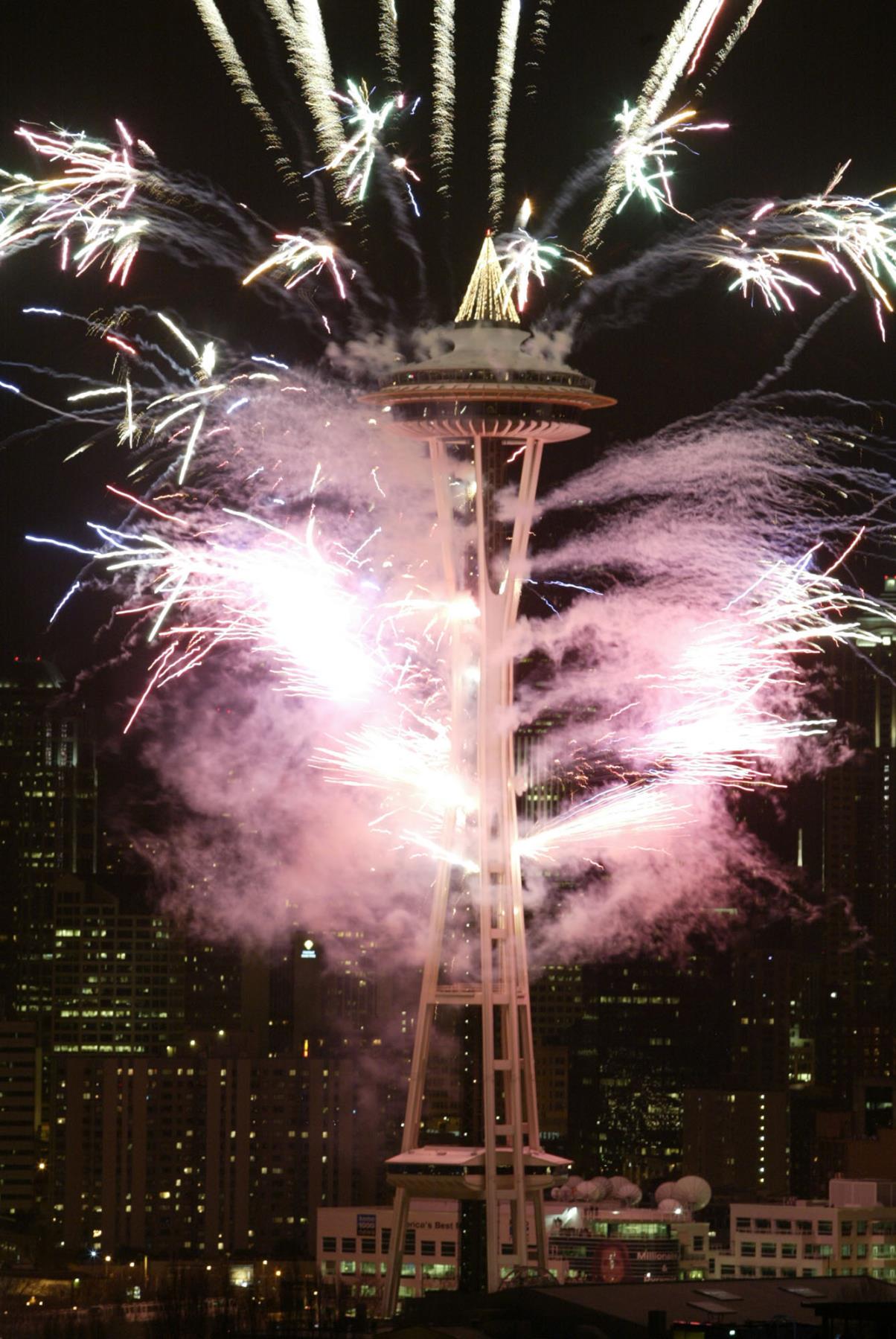 Image of New Year's fireworks show at Space Needle, Seattle, January 1, 2003