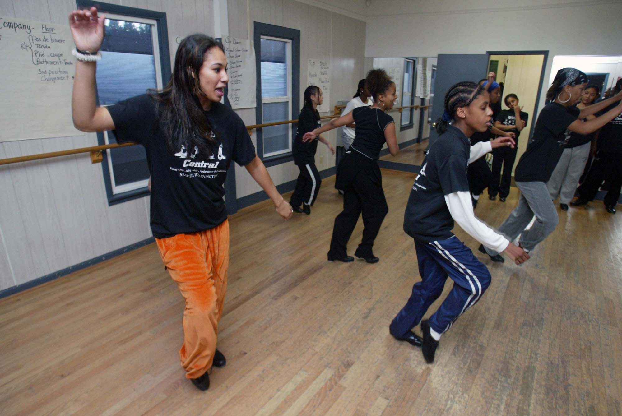 Image of Tap dance students practicing at TTAAPP Central, Seattle, January 2003