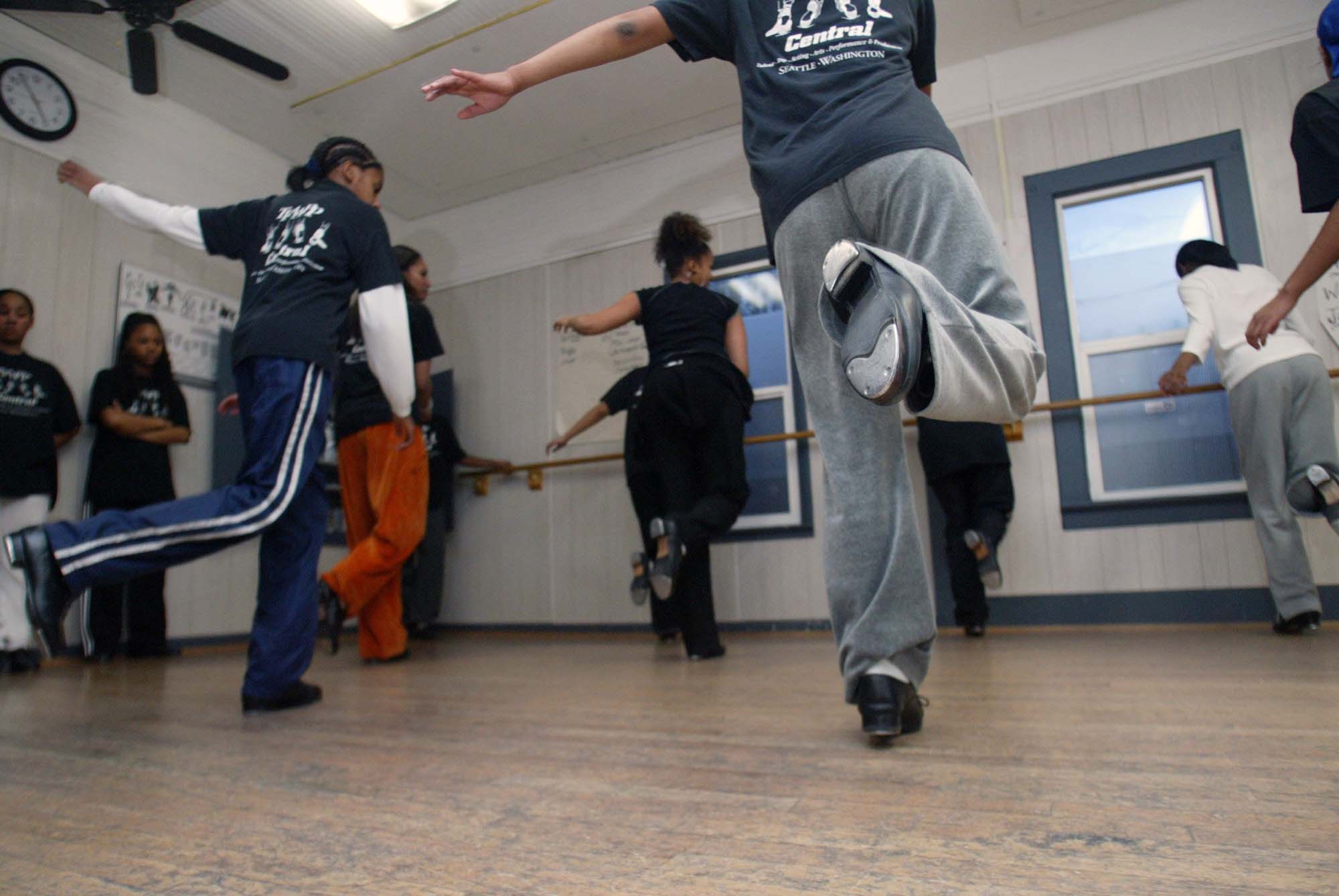 Image of Tap dance students practicing at TTAAPP Central, Seattle, January 2003