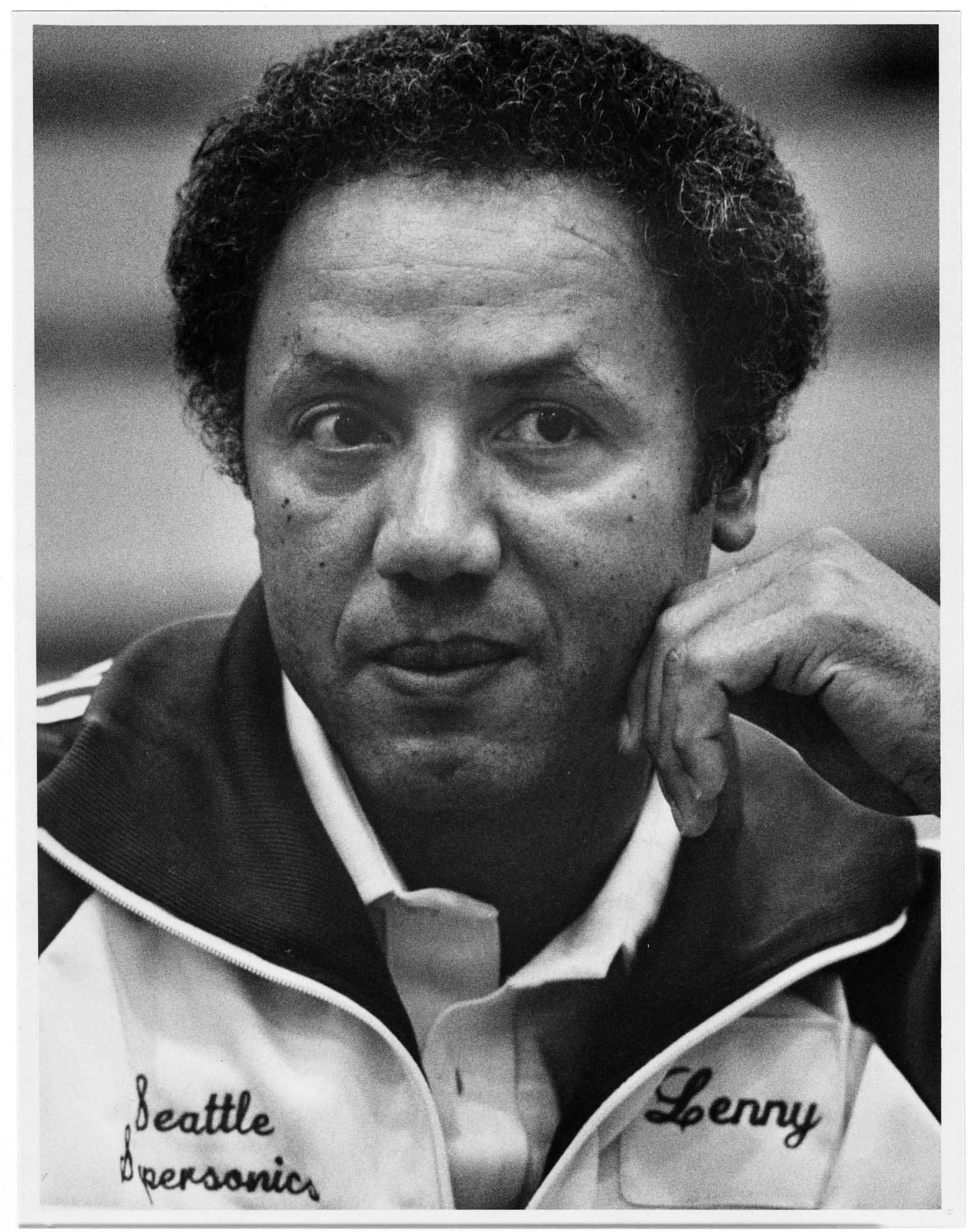 Image of Coach Lenny Wilkens on first day of Sonics practice, Seattle, September 1984