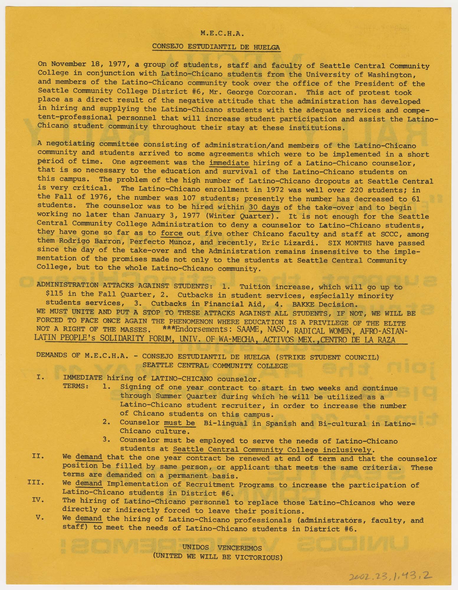 Image of MEChA rally poster, May 1977