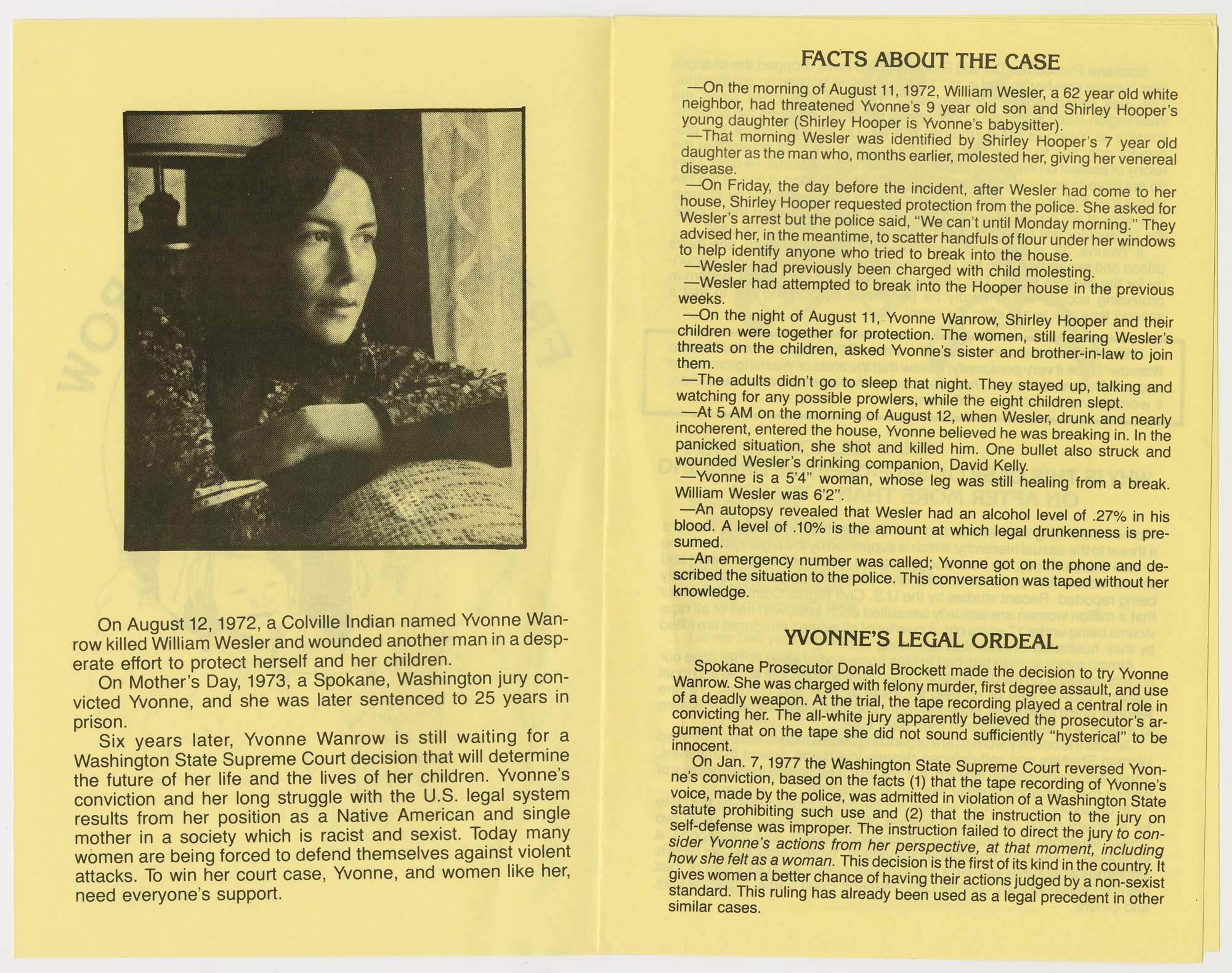Image of Free Yvonne Wanrow mailer, 1978