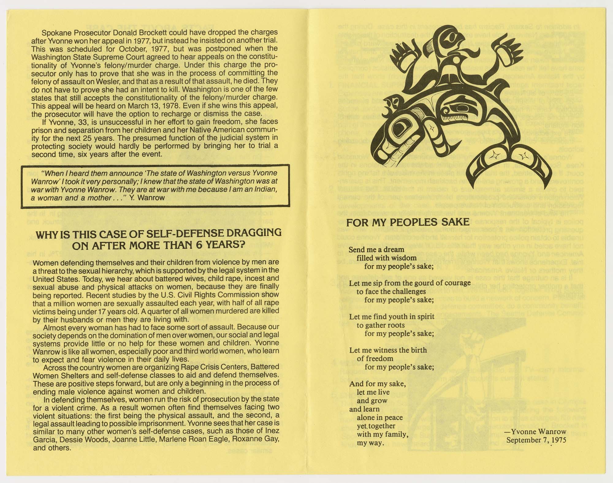 Image of Free Yvonne Wanrow mailer, 1978