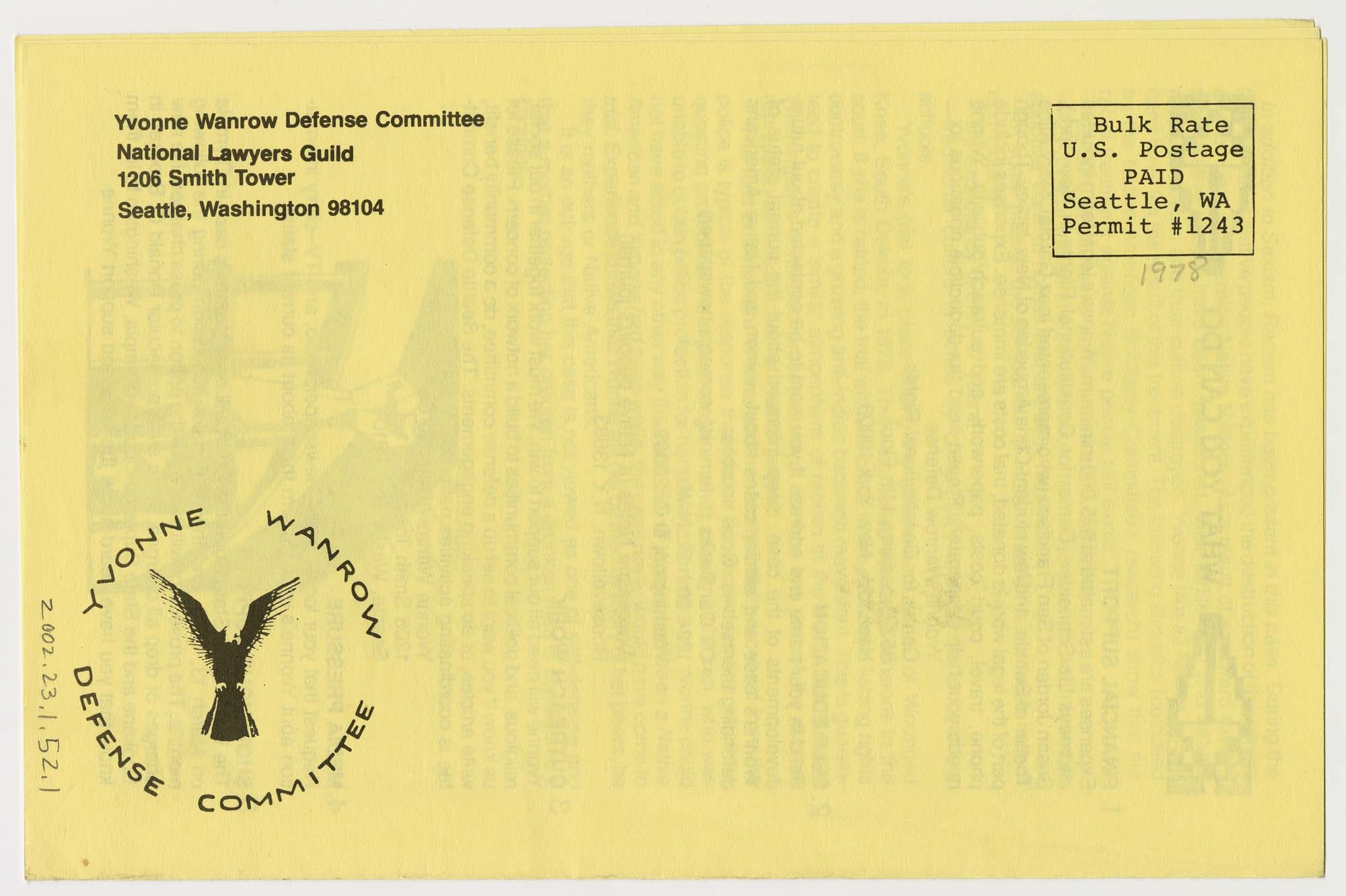 Image of Free Yvonne Wanrow mailer, 1978