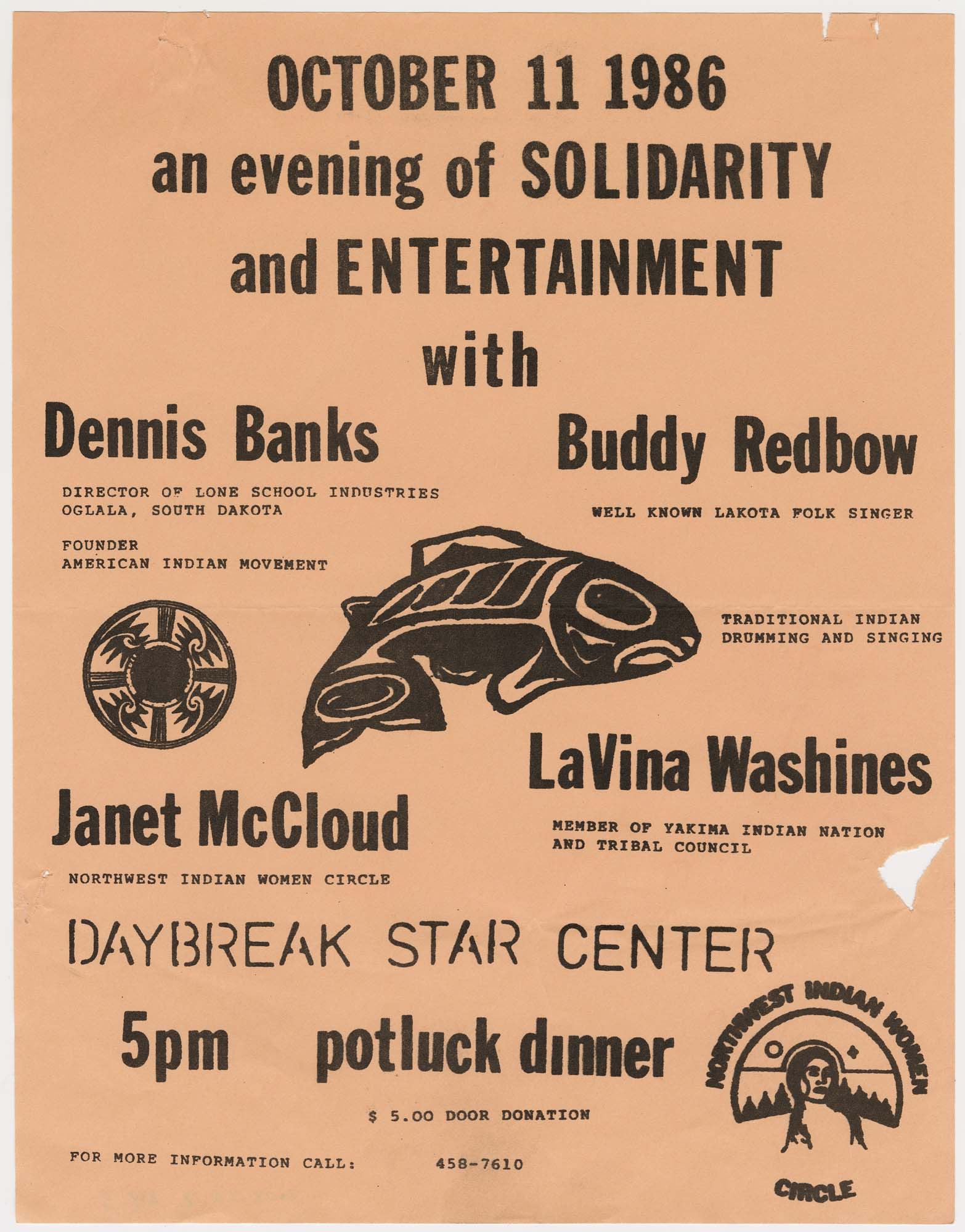 Image of Evening of Solidarity and Entertainment at Daybreak Star Center flier, 1986