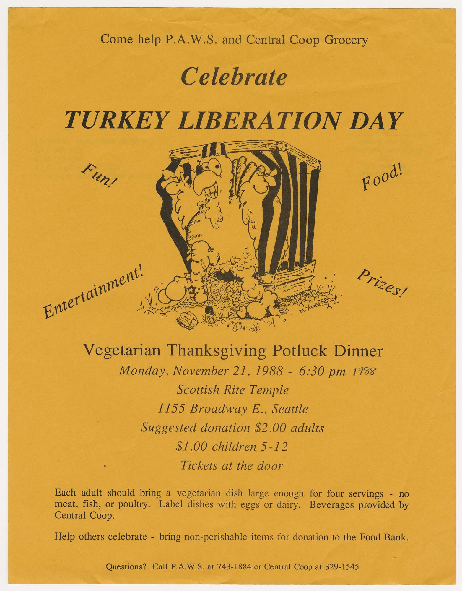 Image of Vegetarian Thanksgiving Potluck Dinner mailer, 1988