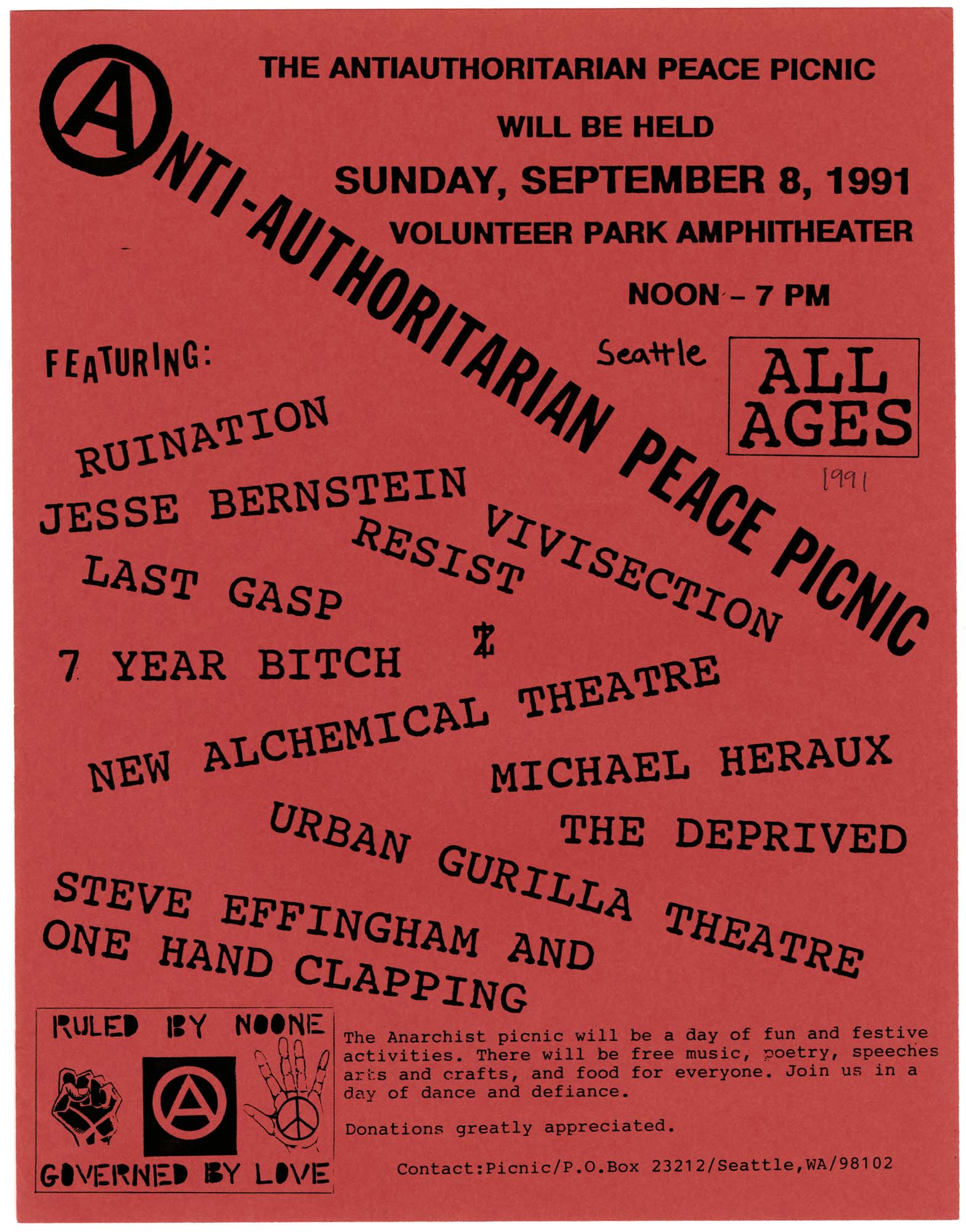 Image of Anti-Authoritarian Peace Picnic flier, Seattle, September 1991