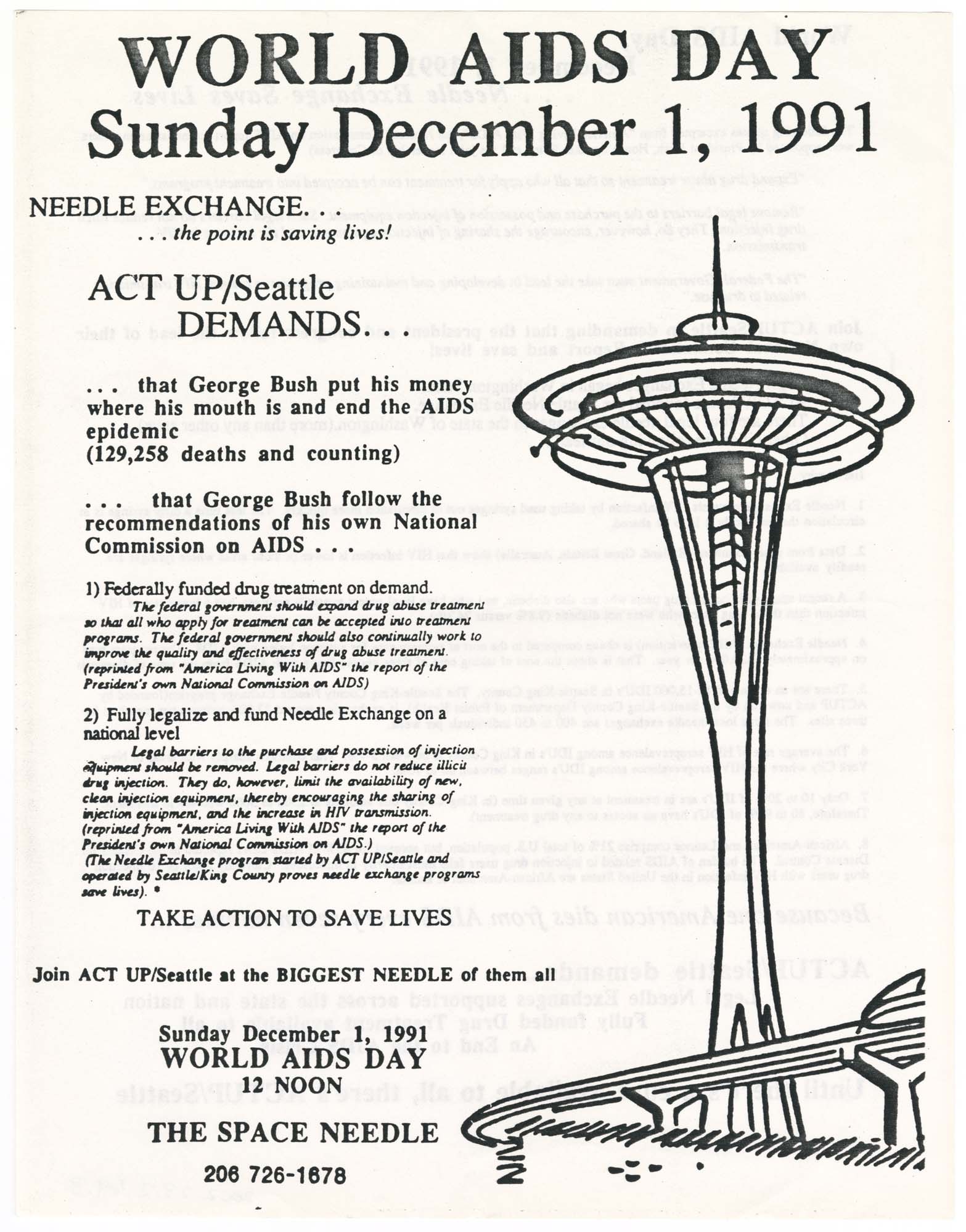 Image of ACT UP/Seattle flier for World AIDS Day rally at Seattle Center, 1991