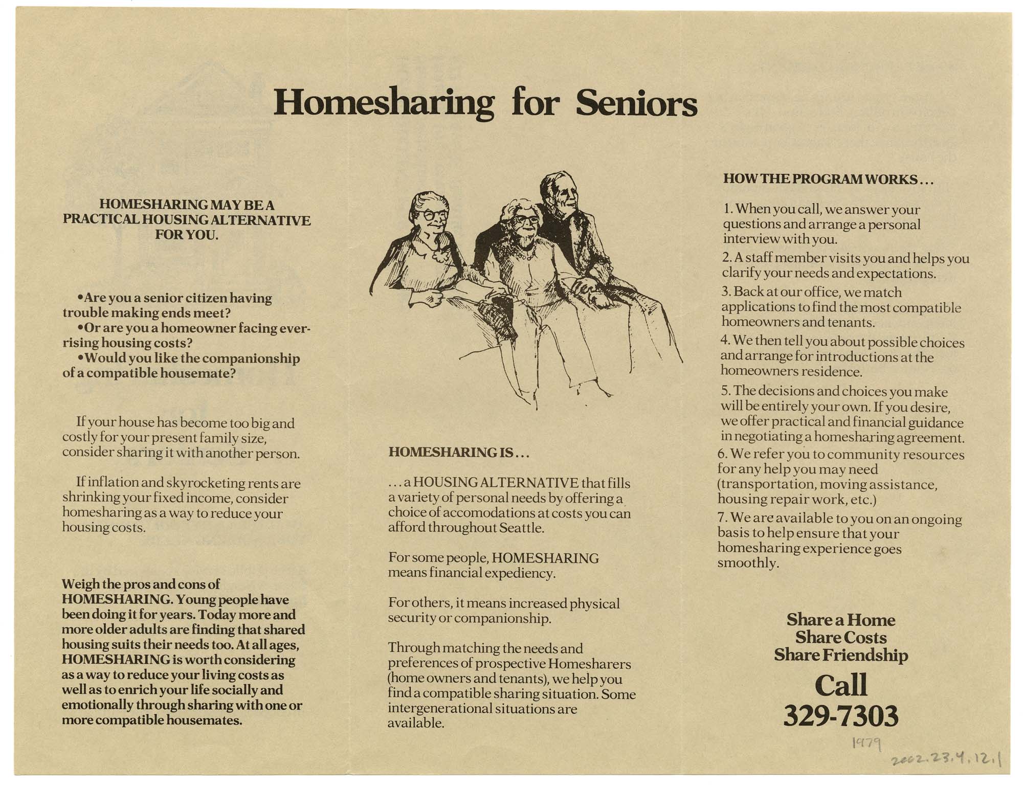 Image of Homesharing for Seniors brochure, 1979