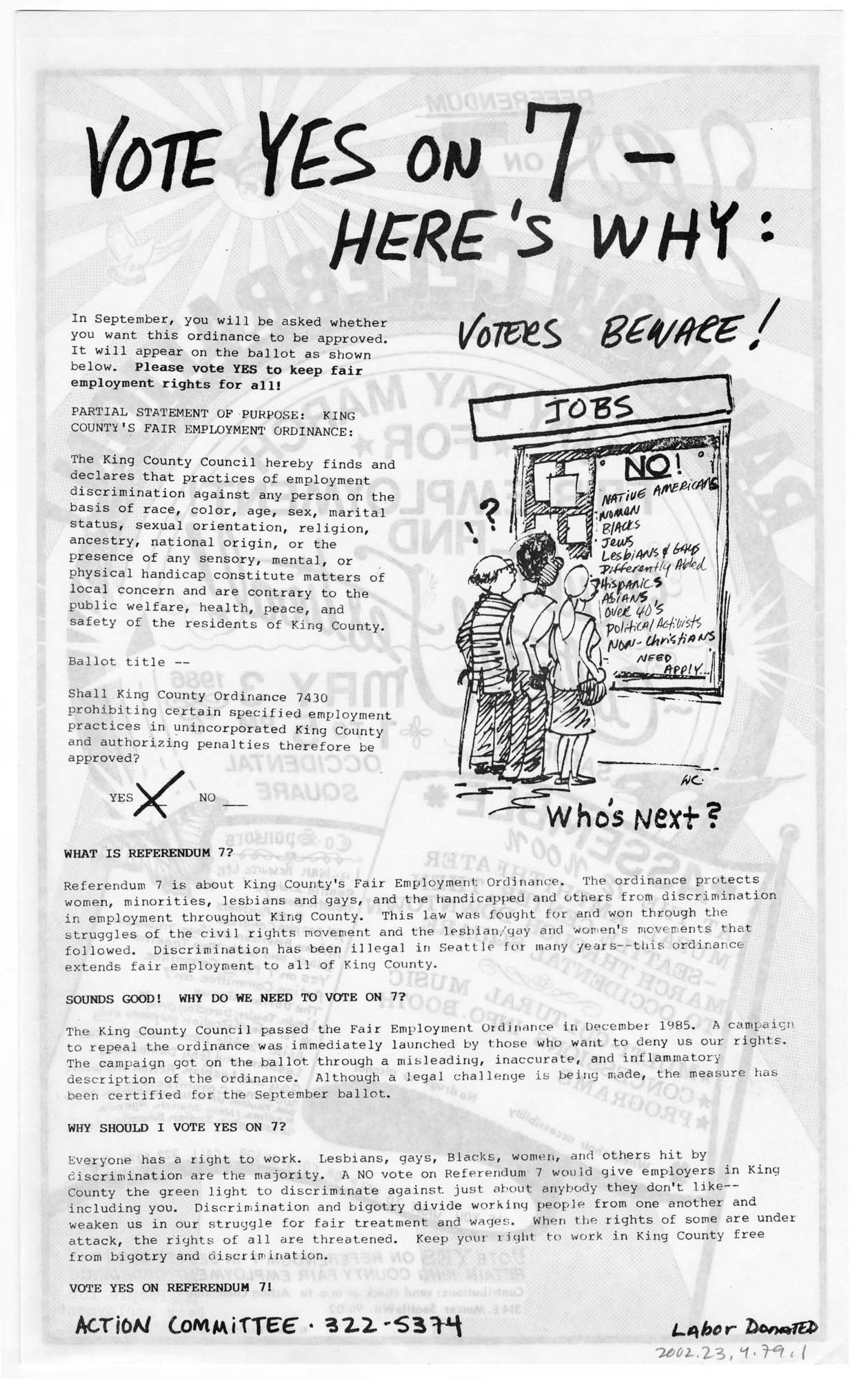 Image of Yes on Referendum 7 flier, May 1986