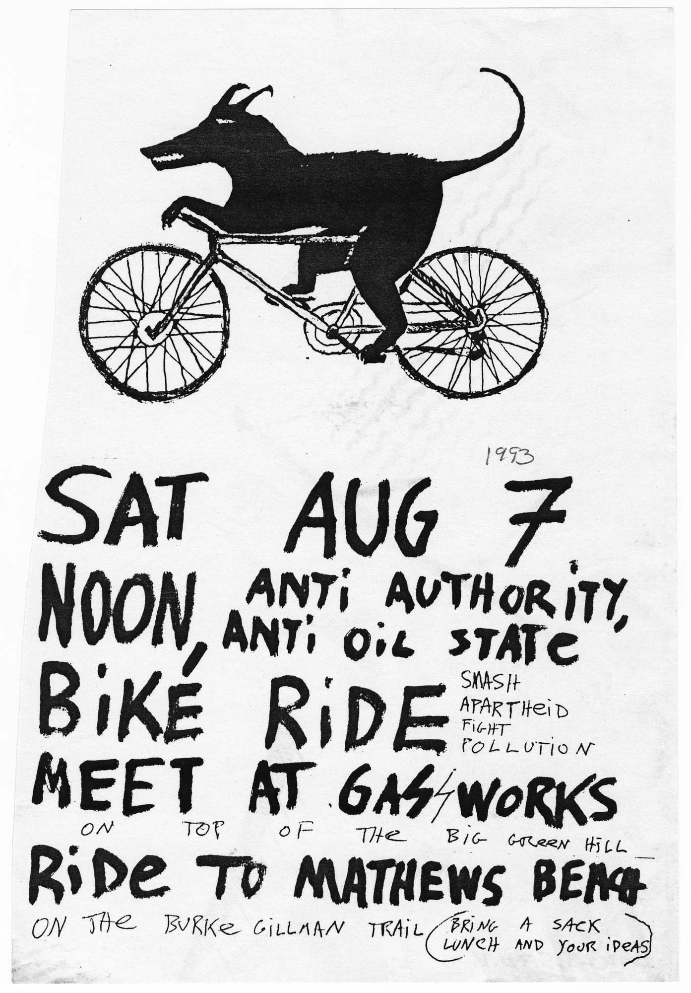 Image of Anti-authority, anti-oil state bike ride flyer, August 7, 1993