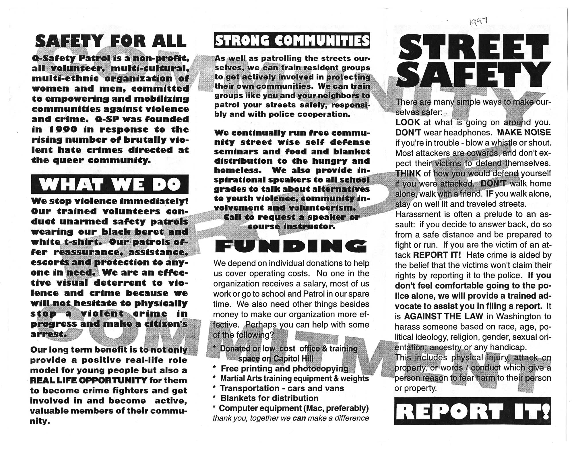 Image of Q-Safety Patrol brochure, 1997