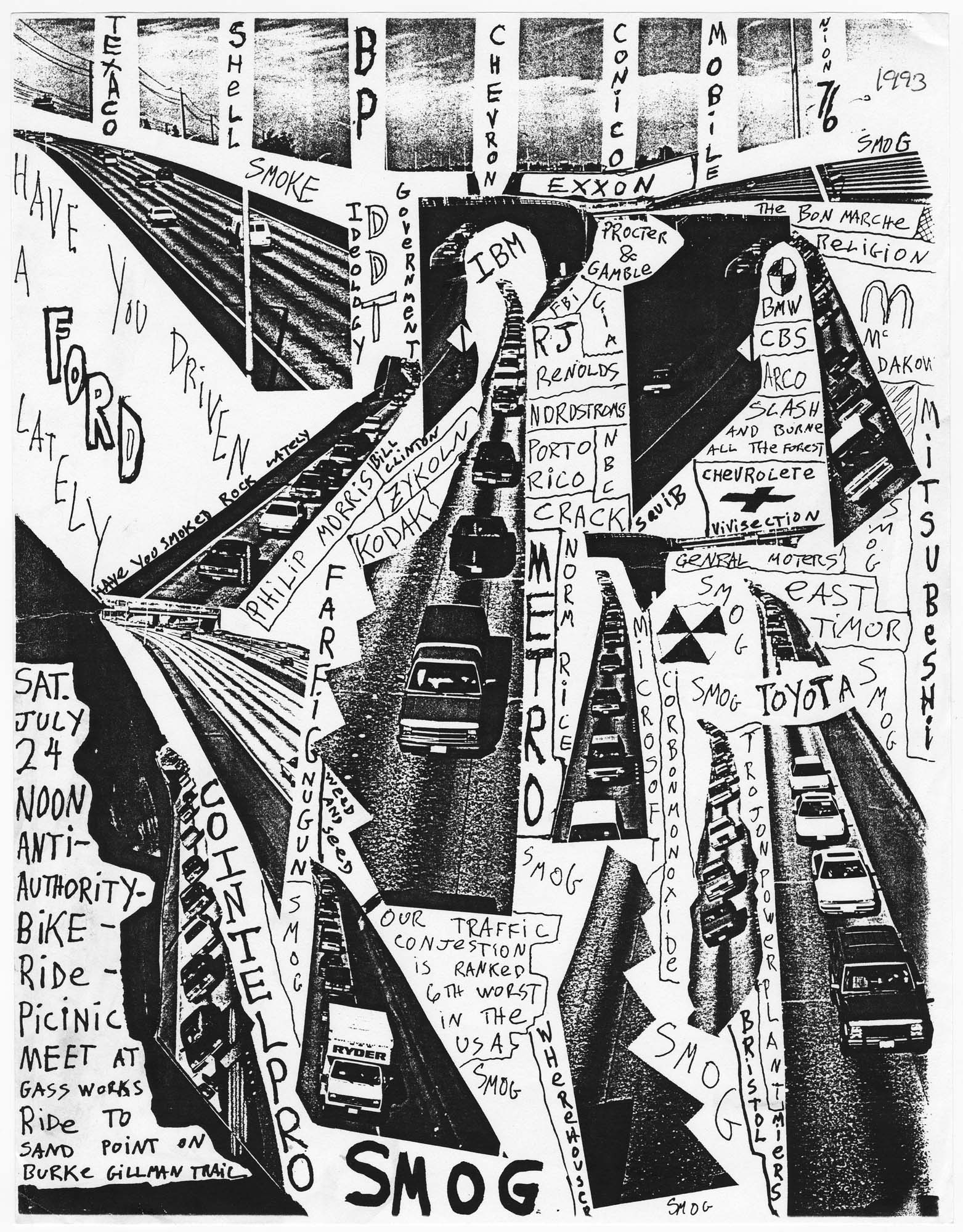 Image of Anti-authority bike ride and picnic flyer, Seattle, July 24, 1993