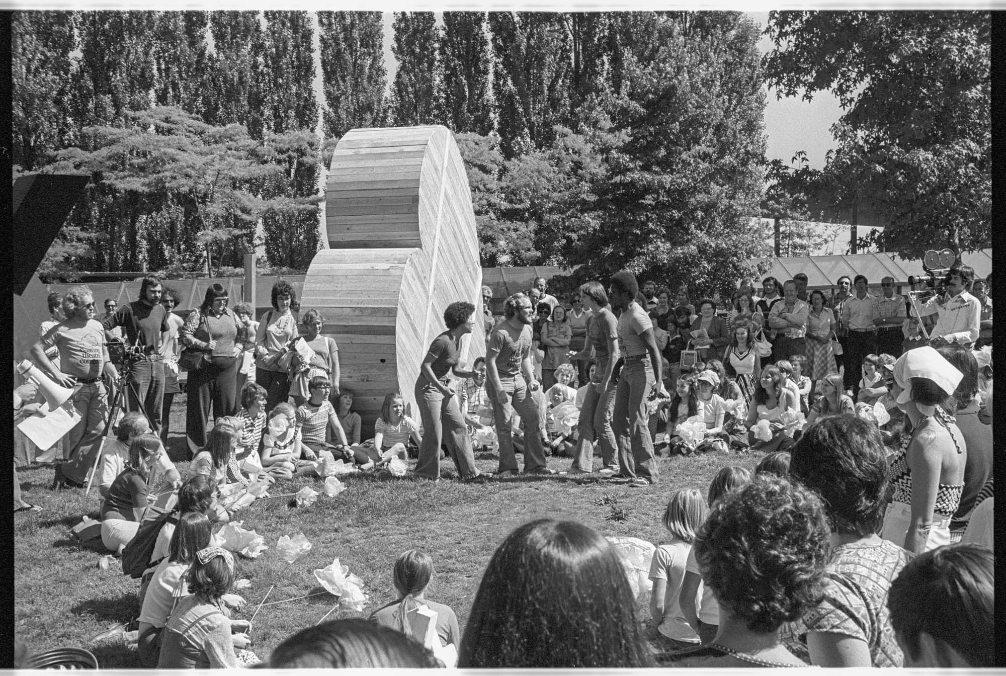 Image of Crowd watching a performance at the Bumbershoot festival, Seattle, August 27, 1976