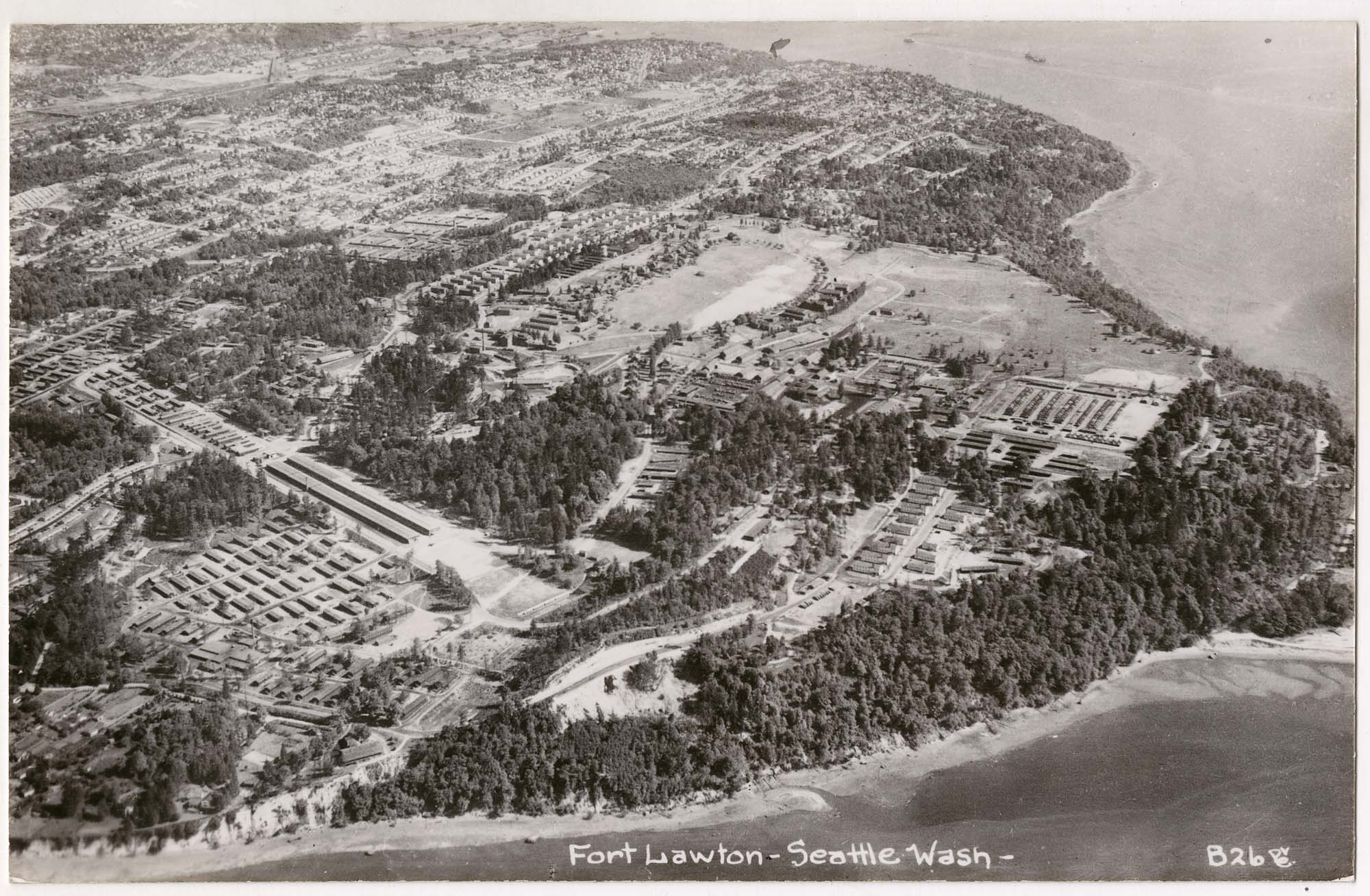 Image of Aerial of Fort Lawton from northwest, Seattle, circa 1940