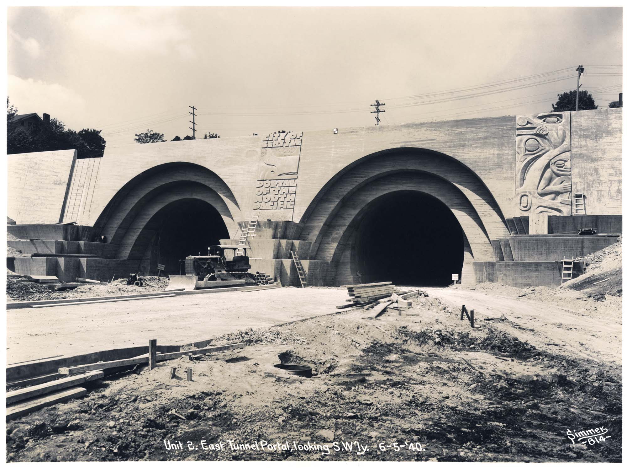 Image of East tunnel portals on the Lake Washington Floating Bridge, June 21, 1940