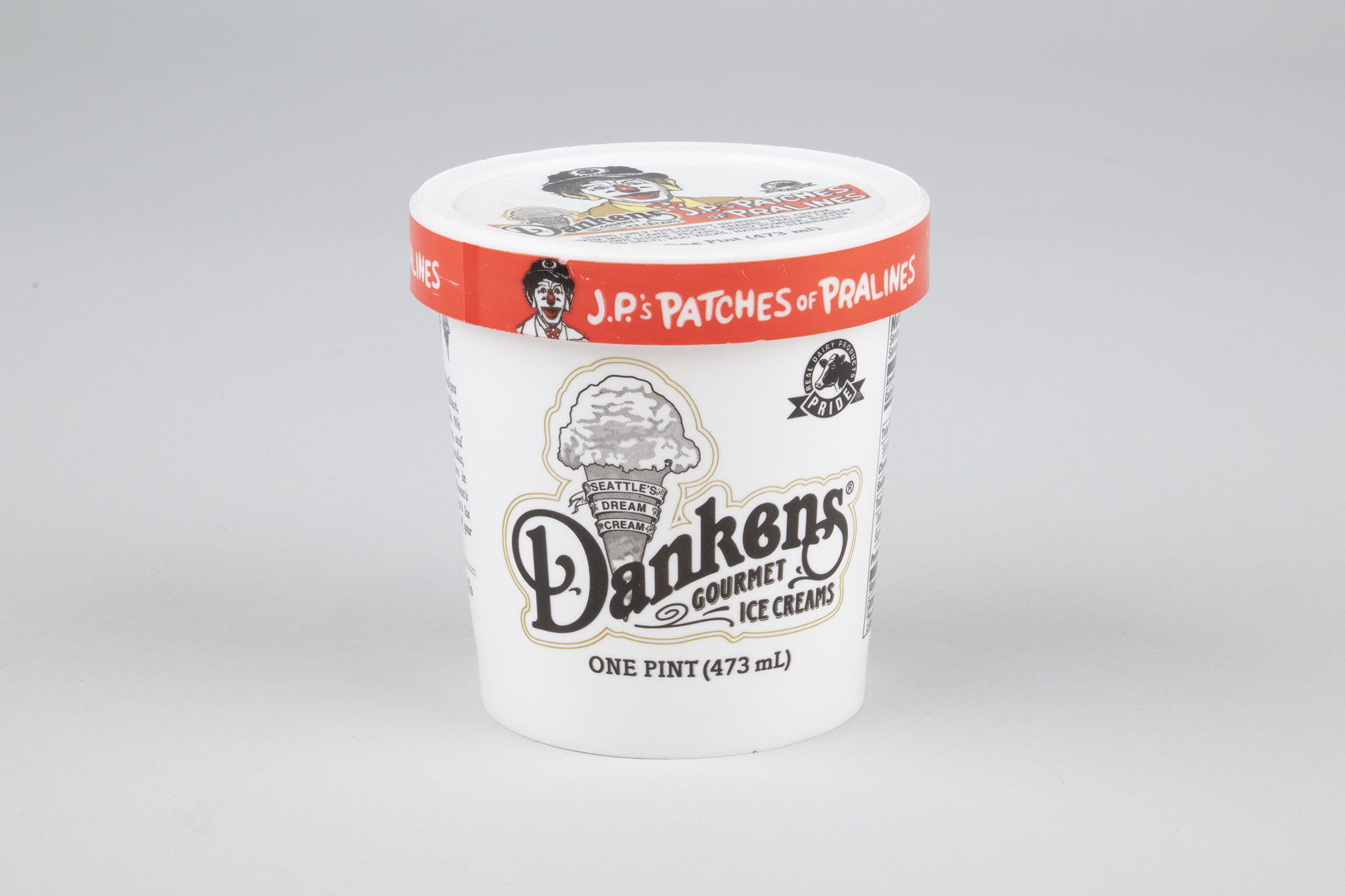 Image of Danken’s ice cream carton, J.P.'s Patches of Pralines, ca. 1992