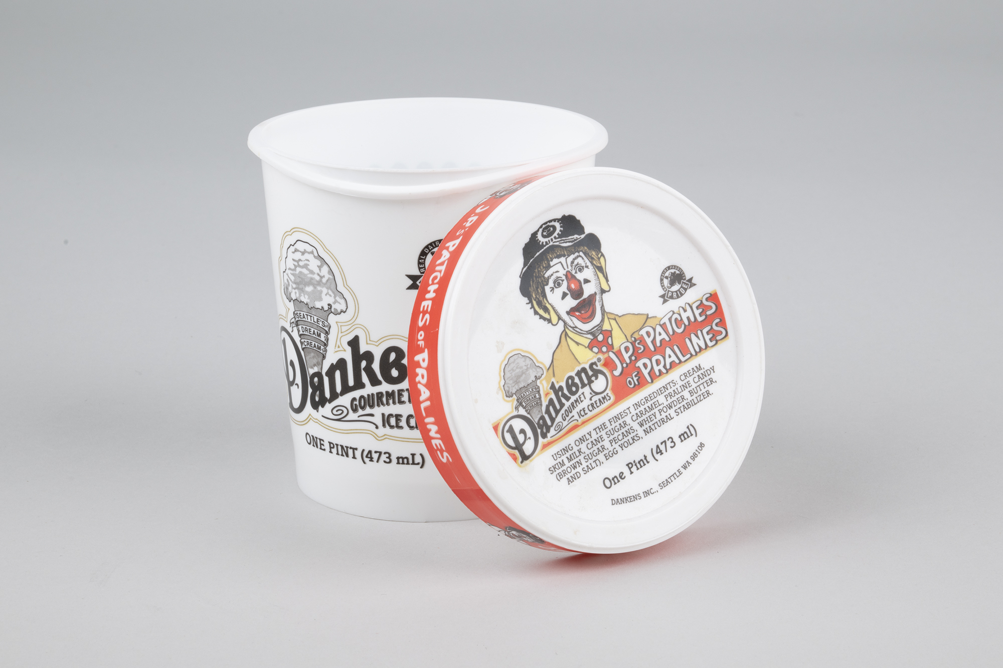 Image of Danken’s ice cream carton, J.P.'s Patches of Pralines, ca. 1992