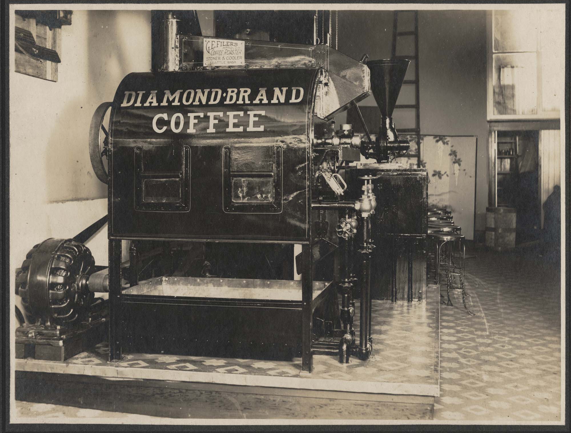 Image of Coffee roaster at Crescent Manufacturing Company, Seattle, 1908