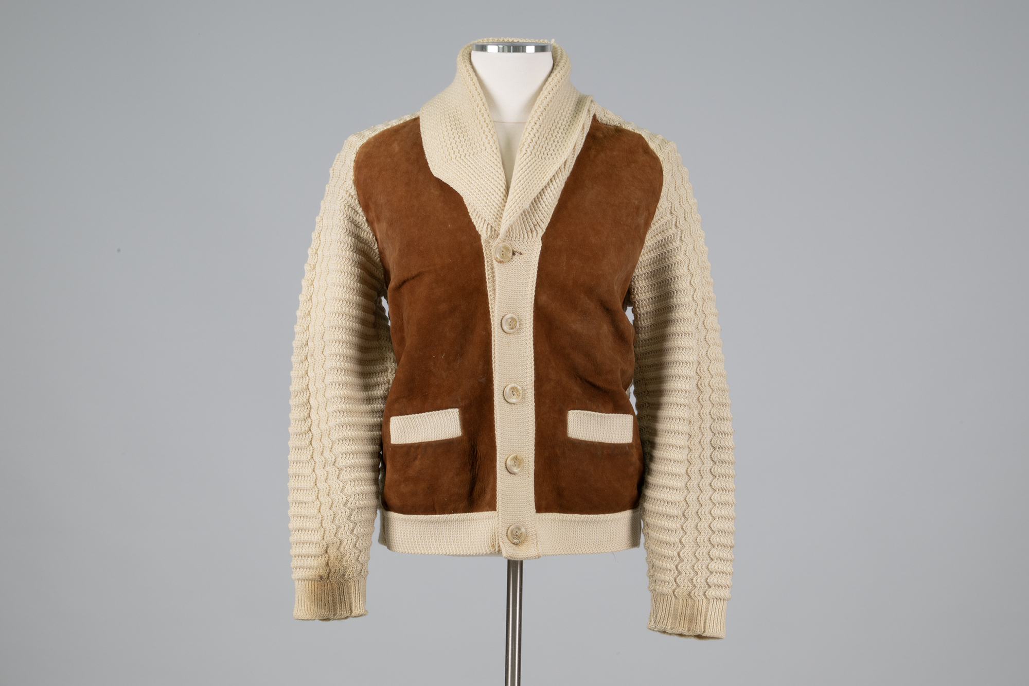 Image of Shawl-collared sweater with suede, 1970s-1990s