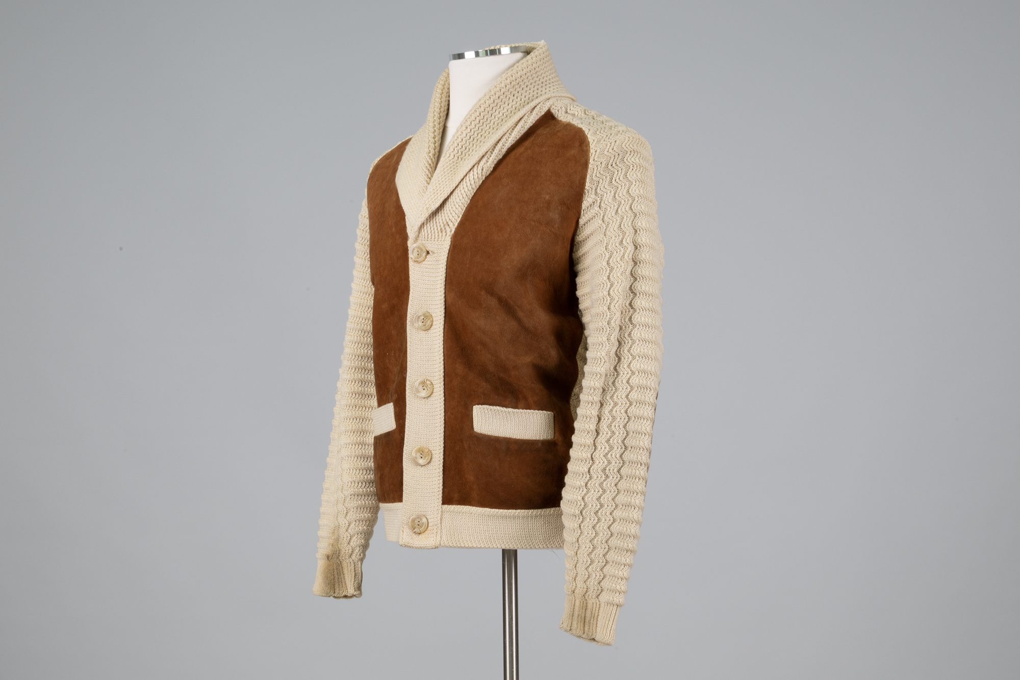 Image of Shawl-collared sweater with suede, 1970s-1990s