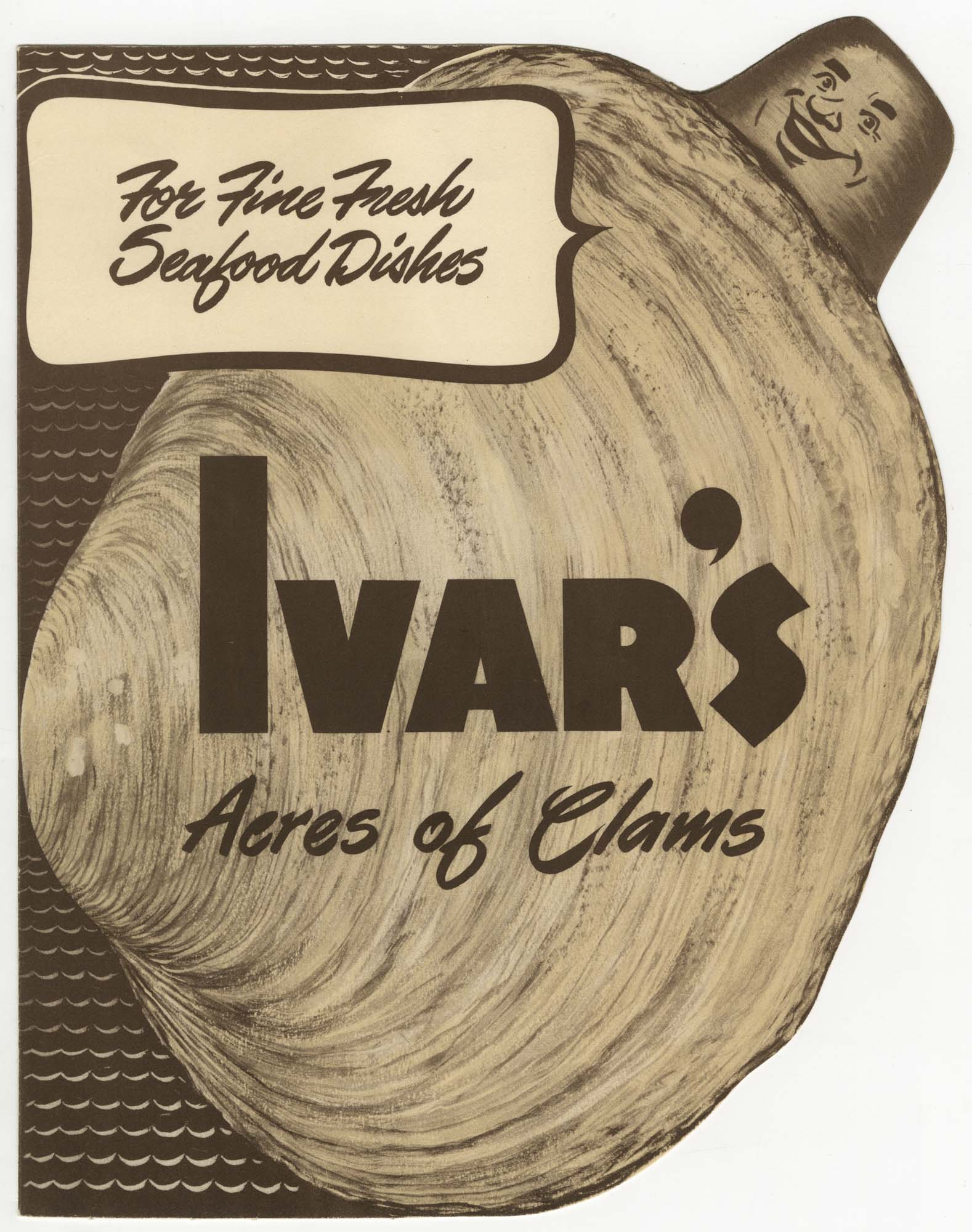 Image of Ivar's Acres of Clams menu, circa 1950