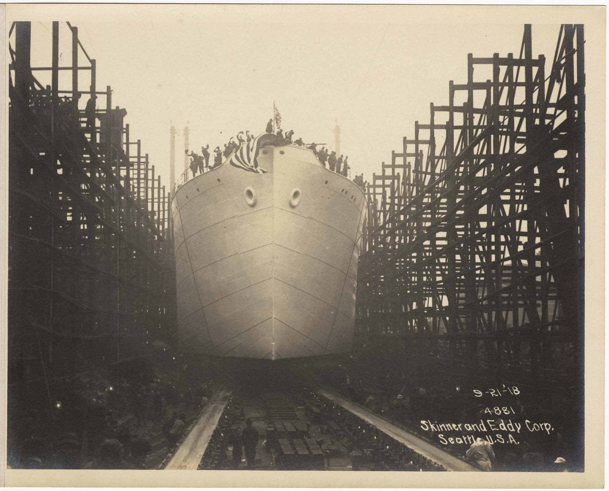 Image of S.S. West Elcasco preparing to launch at Skinner & Eddy shipyard, Seattle, September 21, 1918