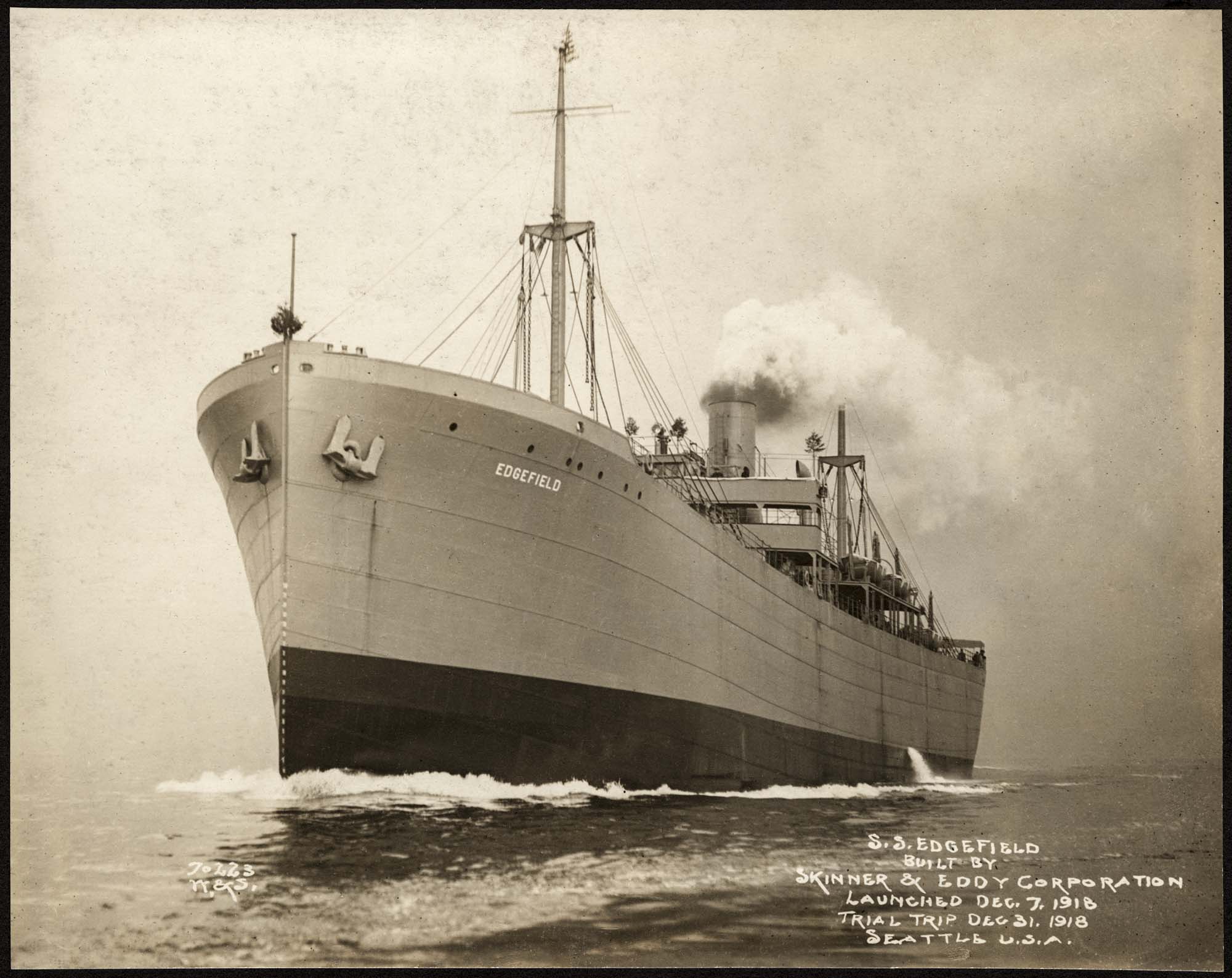 Image of SS Edgefield in water, December 1918
