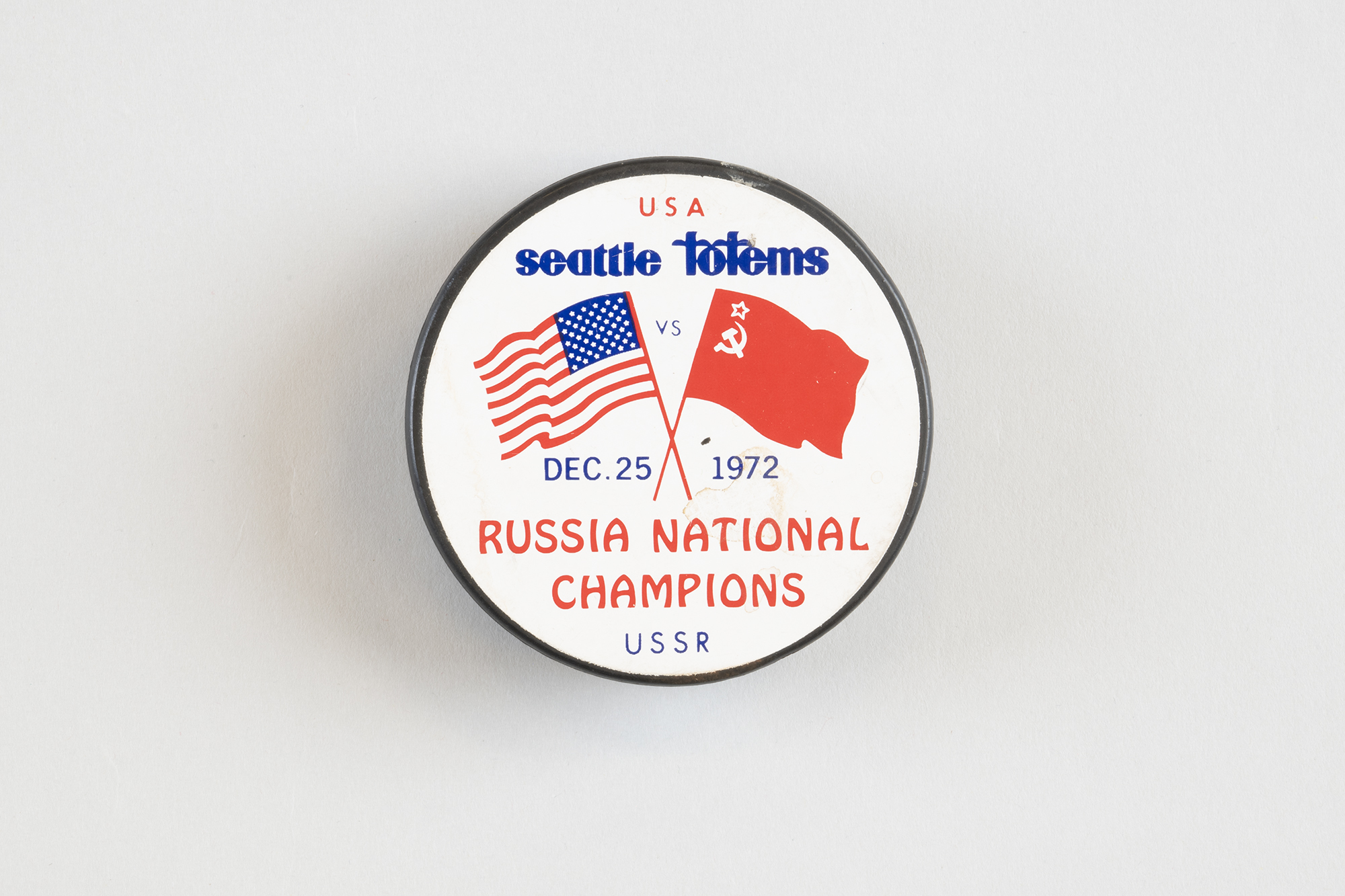 Image of Commemorative Seattle Totems hockey puck, 1972