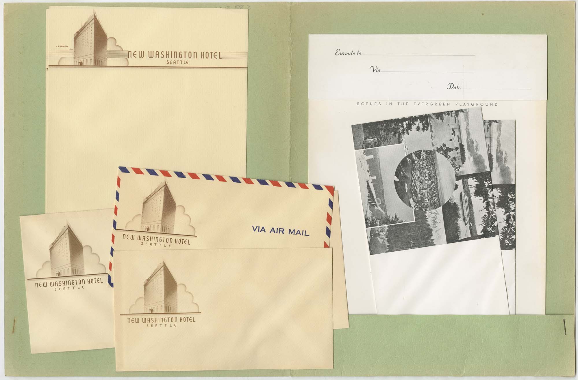 Image of New Washington Hotel stationery folder, circa 1950