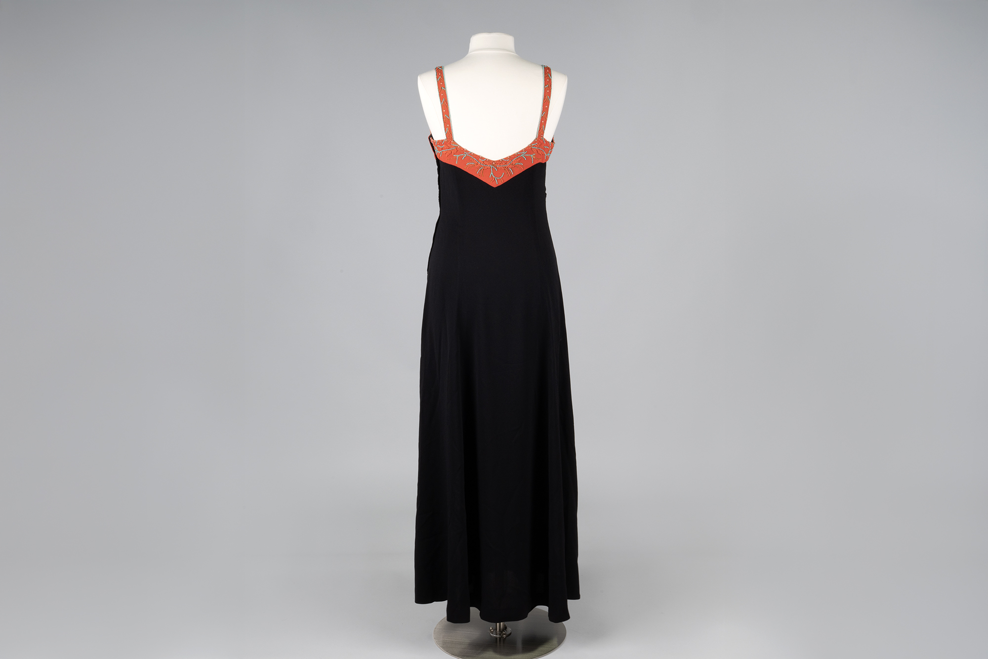 Image of Black Crepe dress with beaded coral bolero, 1930s