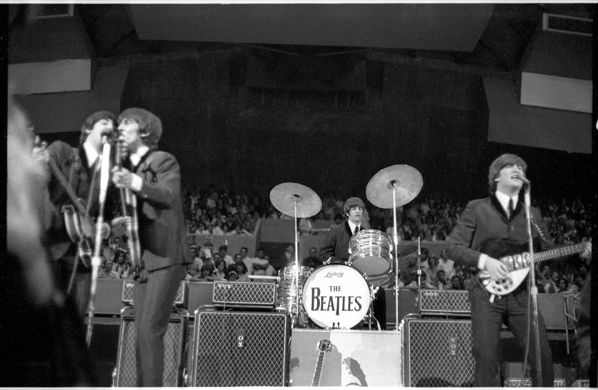 Image of The Beatles performing at the Seattle Center Coliseum, August 21, 1964