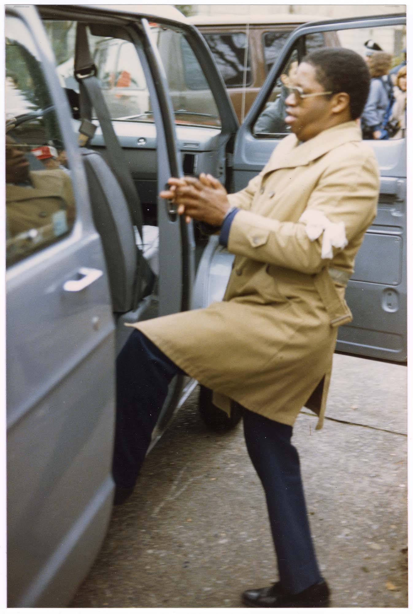 Image of Larry Gossett entering police van at  protest at the South African consulate, Seattle, December 9, 1984