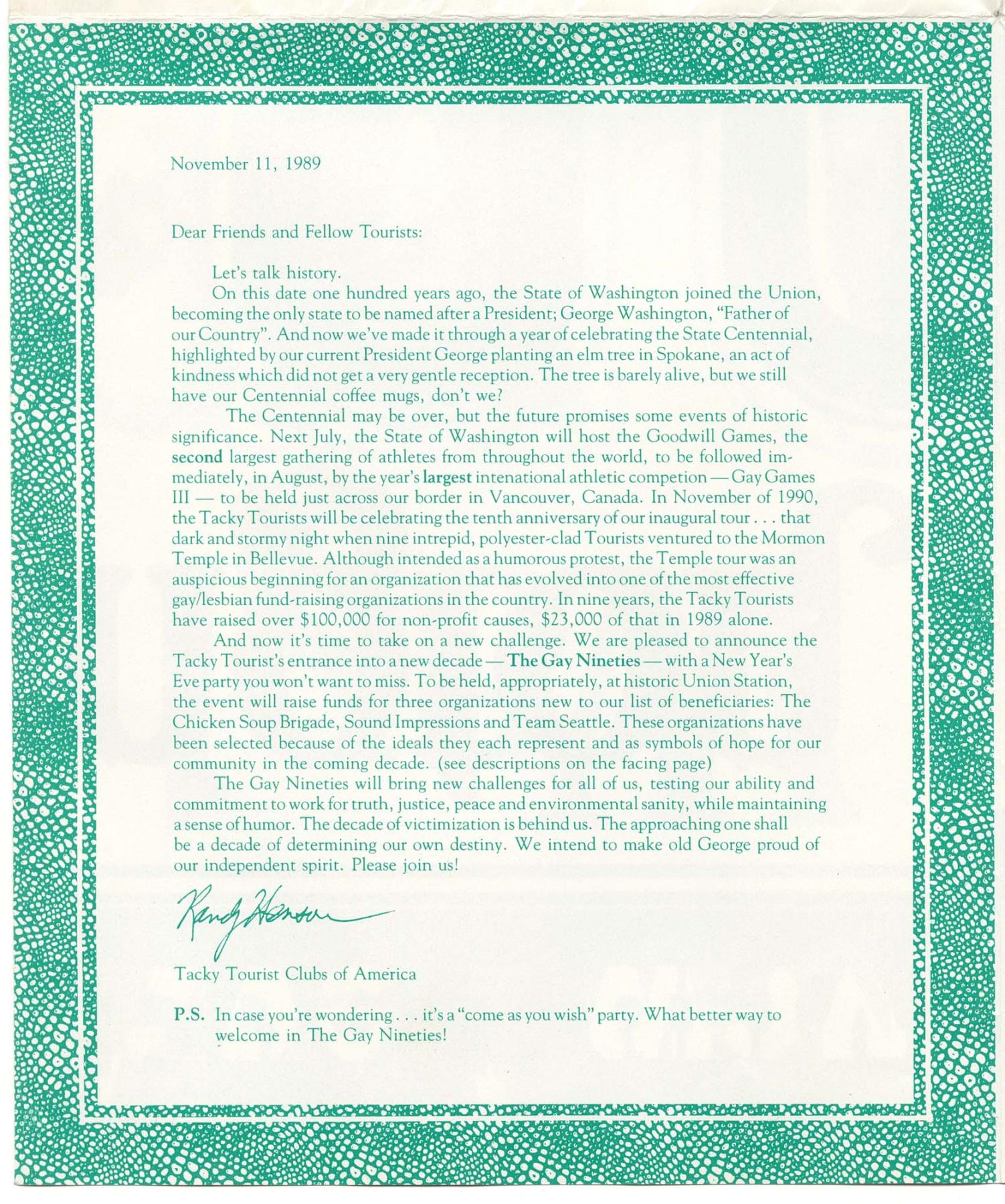 Image of Mailer for Gay Nineties New Year's Eve party, 1989