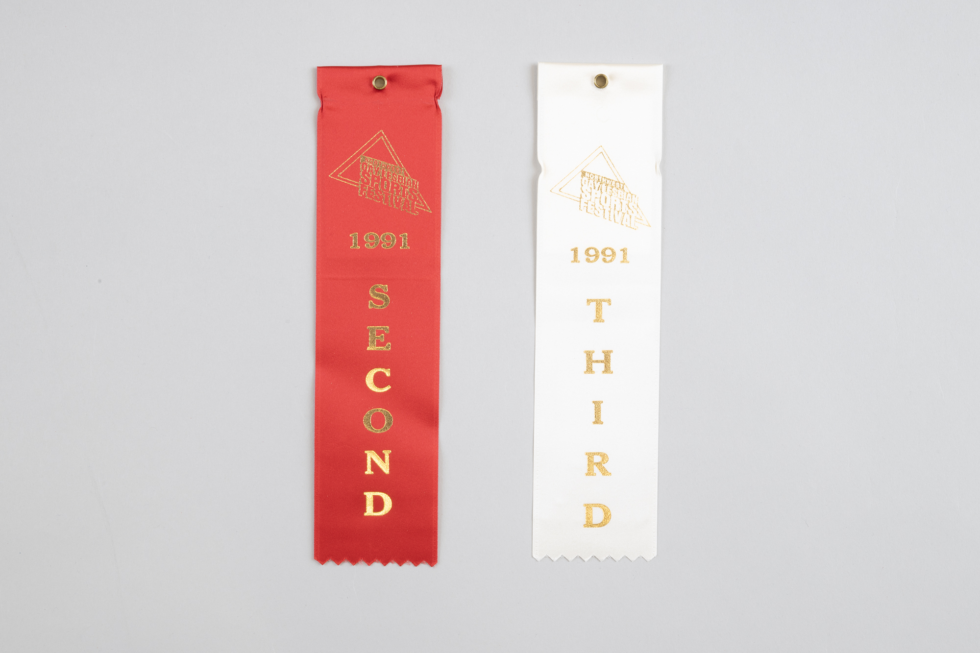 Image of Two ribbons won by Ric Weiland at the Northwest Gay/Lesbian Sports Festival, 1991