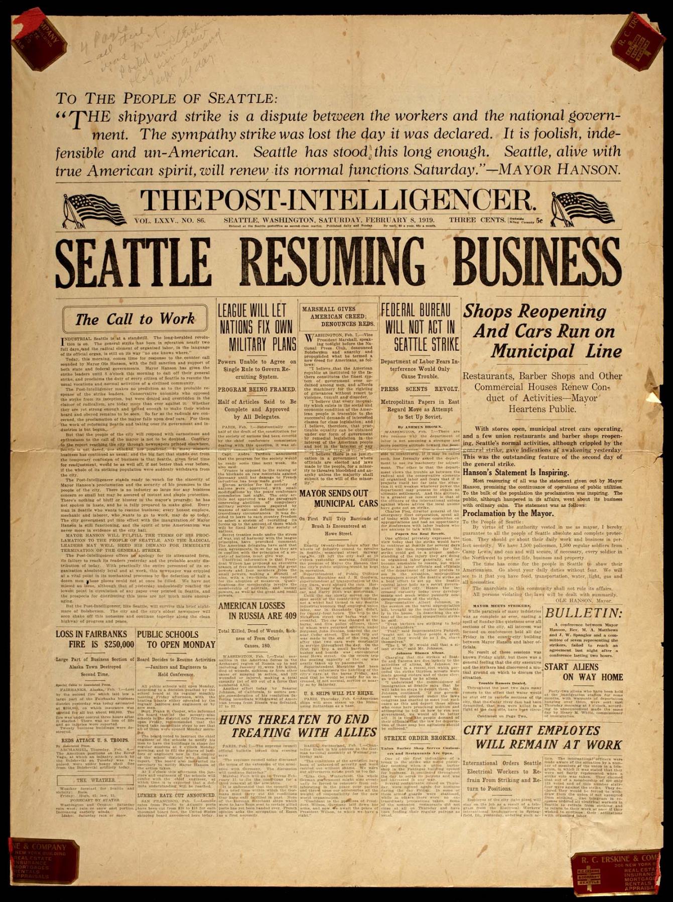 Image of Seattle Post-Intelligencer, February 8, 1919