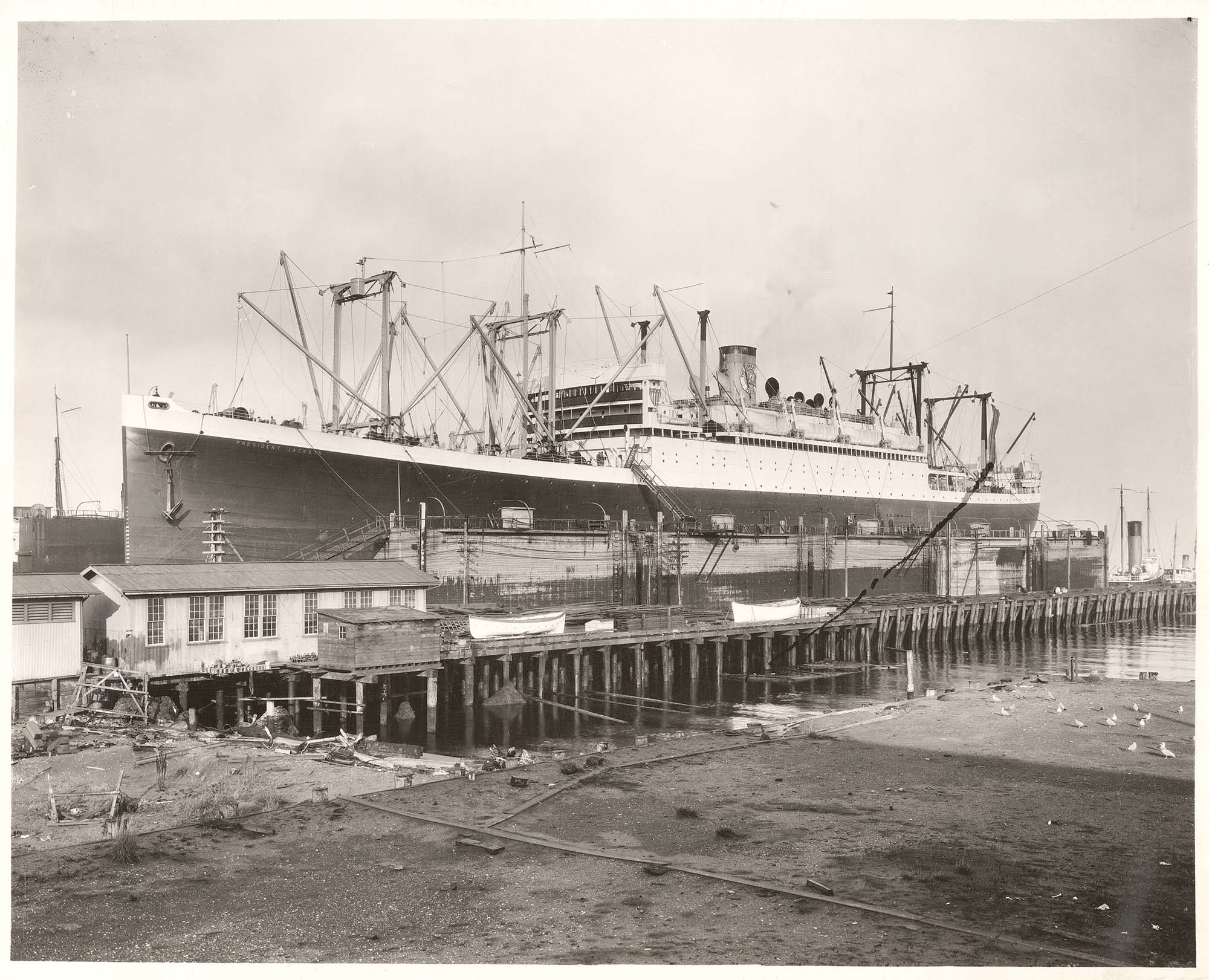 Image of S.S. President Jackson at #4 drydock, first time at Todd Dry Docks, October 28, 1922