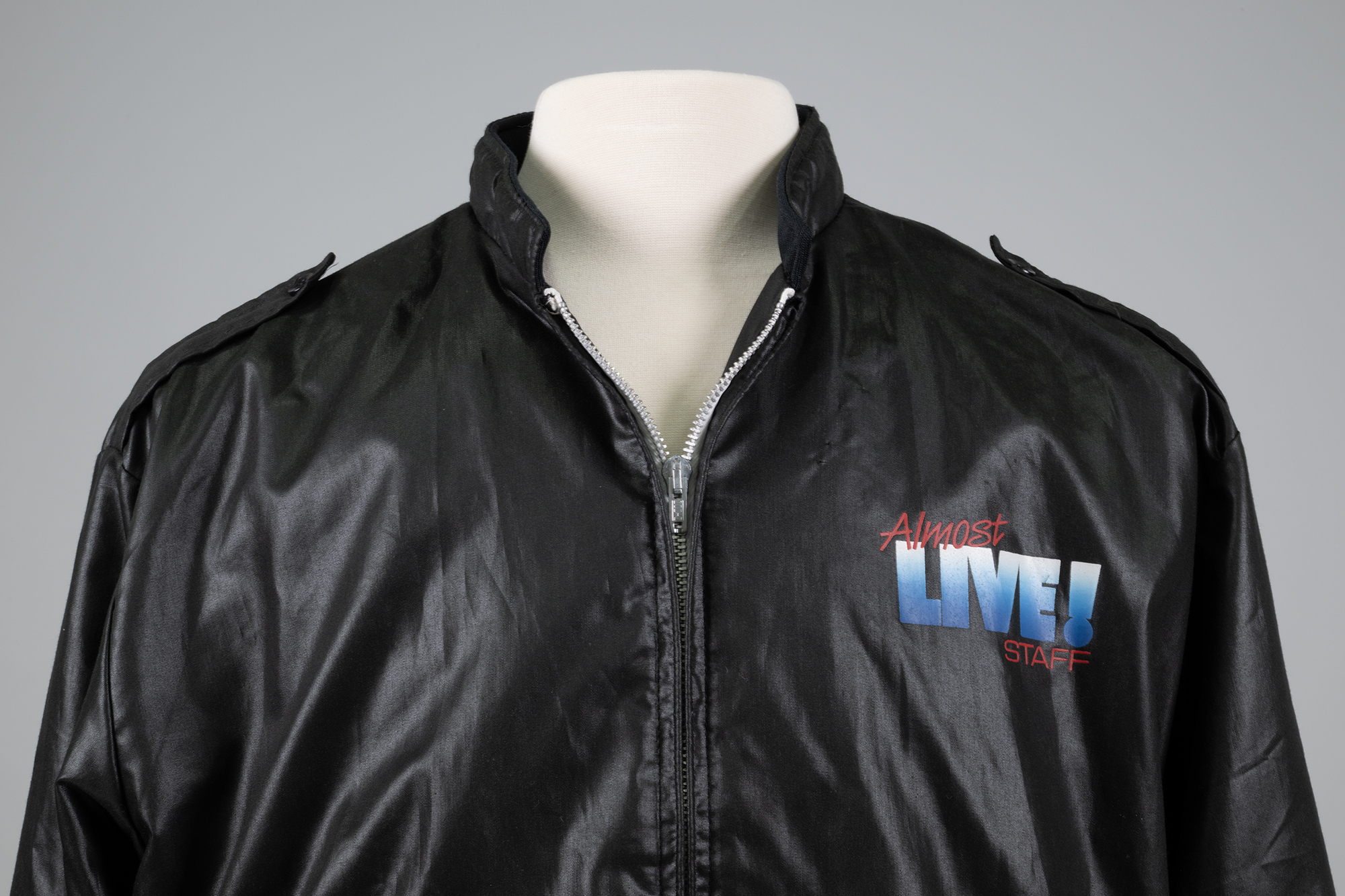 Image of Almost Live! staff jacket owned by Jim McKenna, 1984-1985