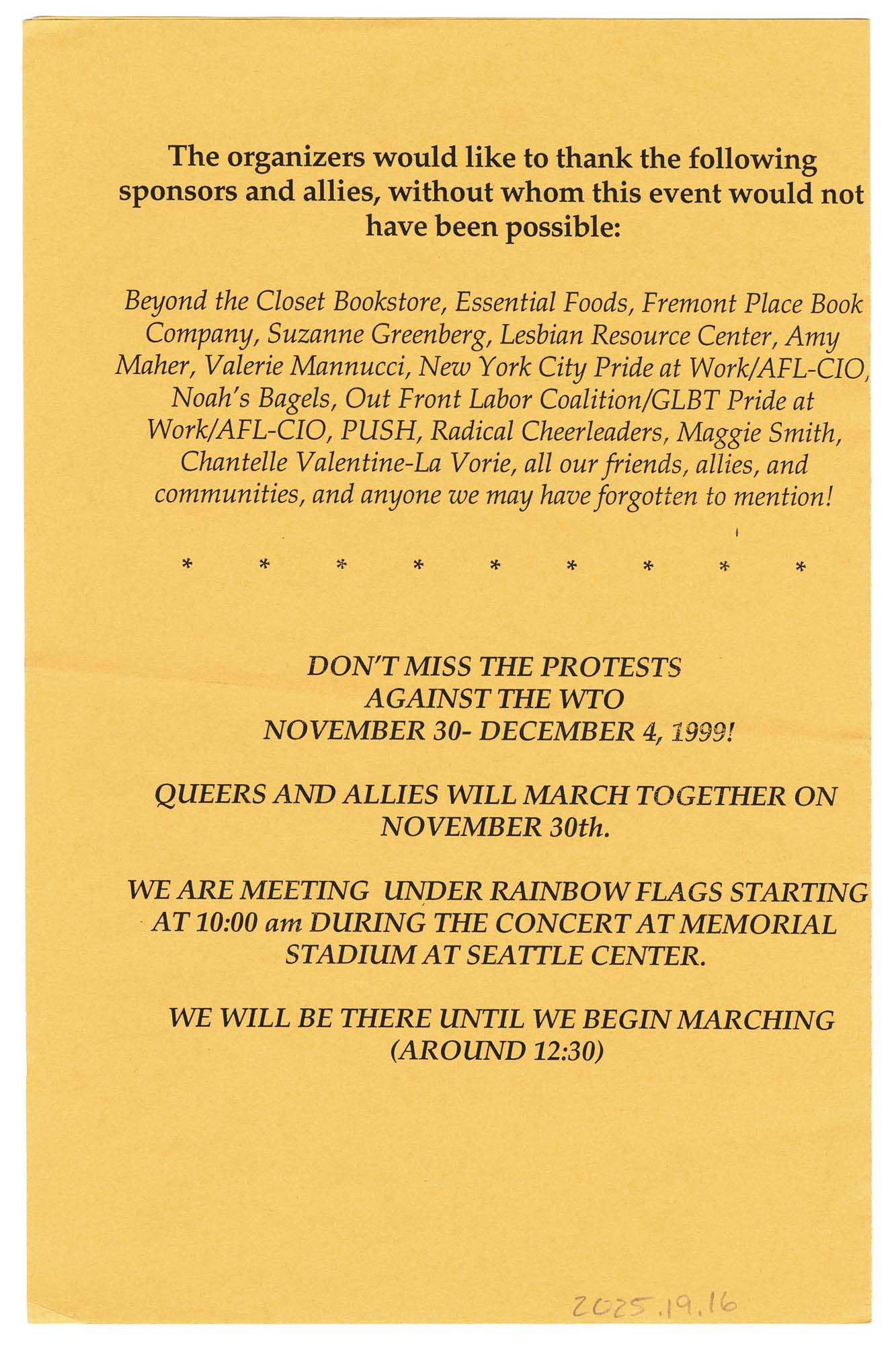 Image of Queers Fight the WTO flier, November 1999