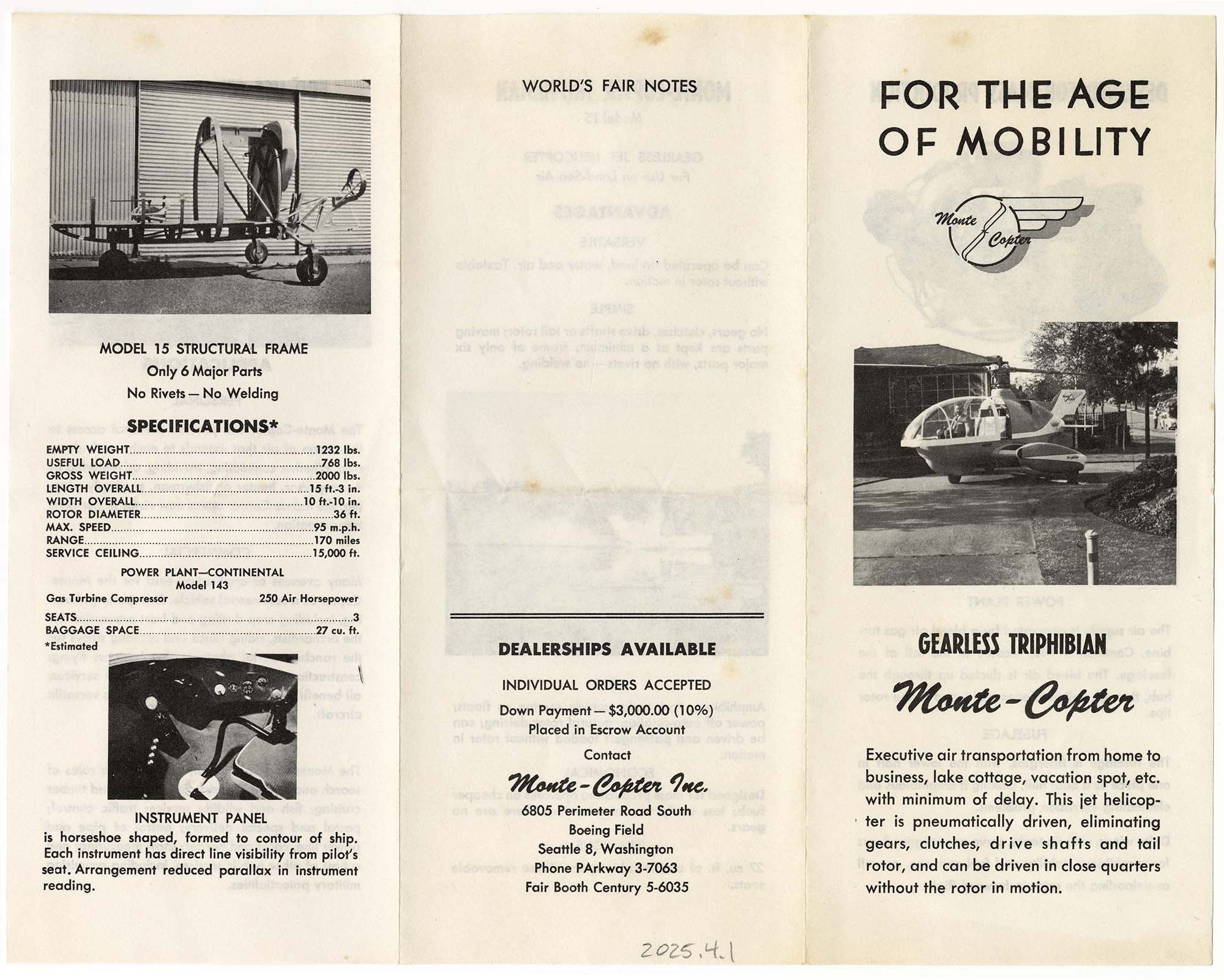 Image of Brochure for the Monte-Copter helicopter, 1962