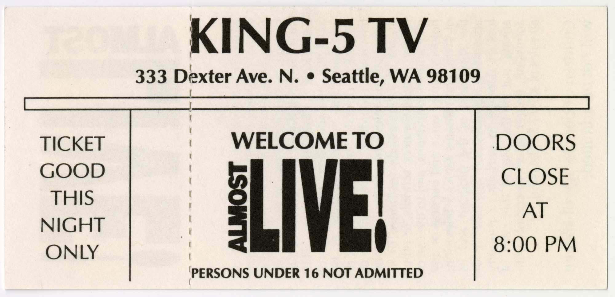 Image of Almost Live! ticket, circa 1990