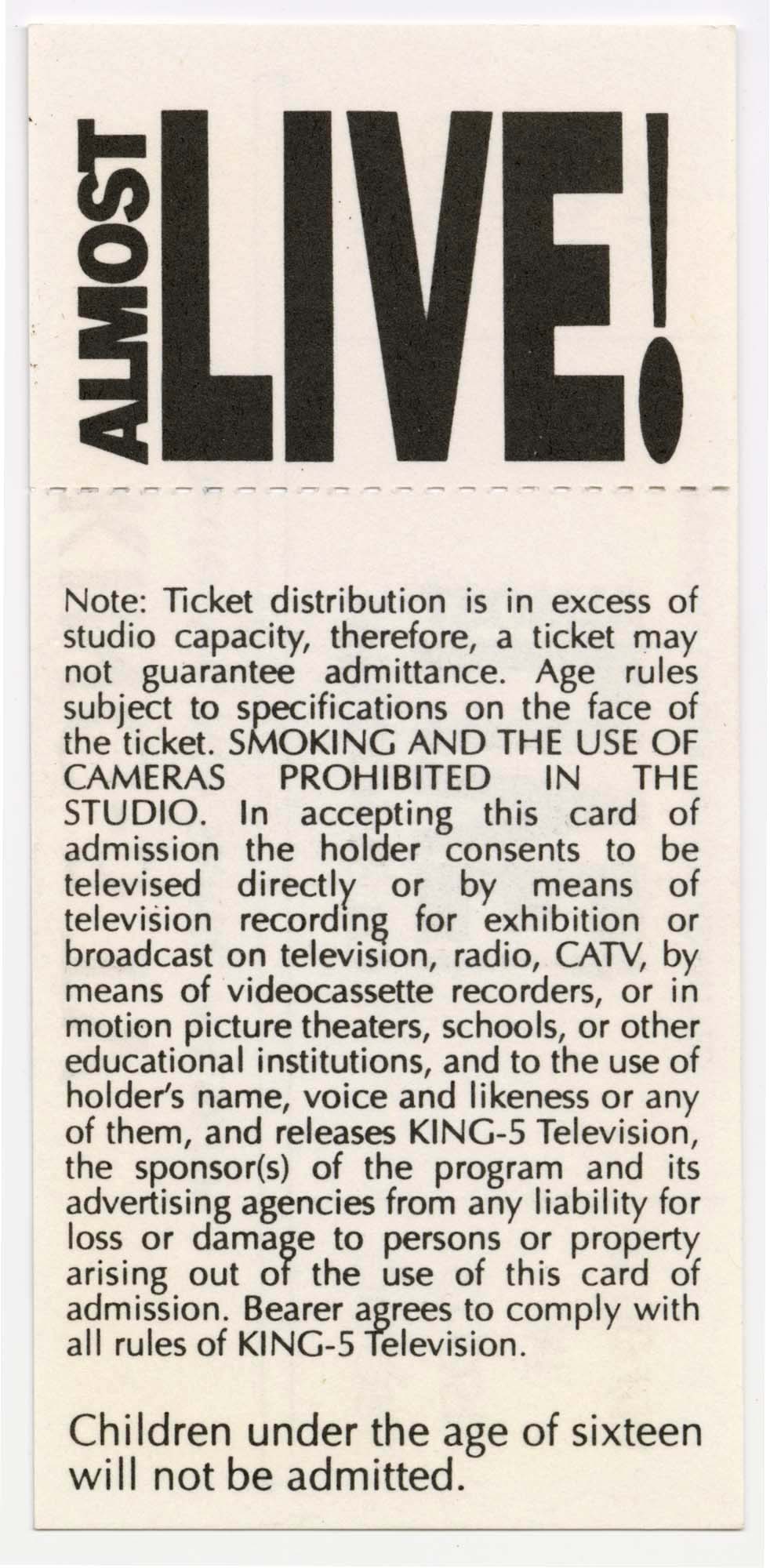 Image of Almost Live! ticket, circa 1990